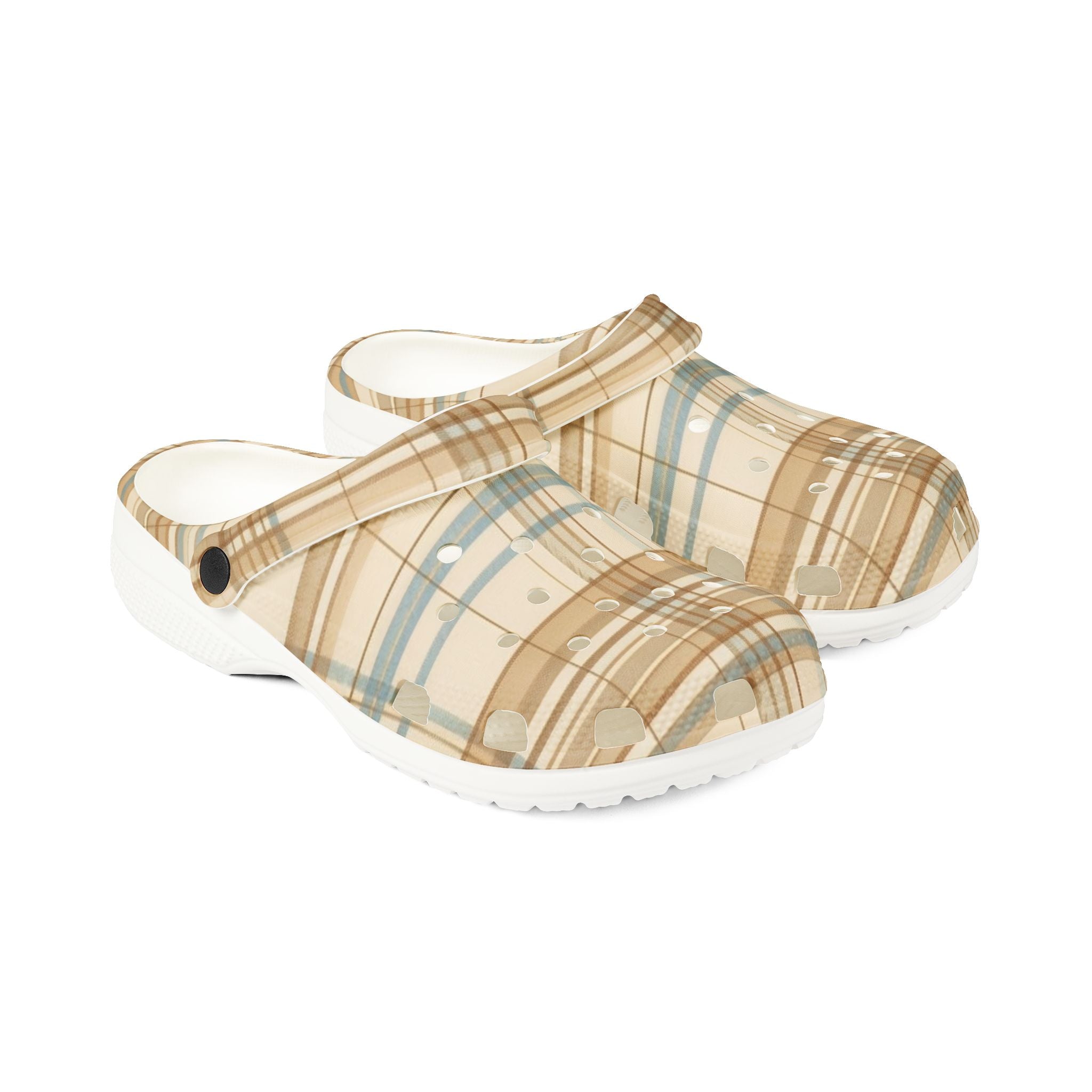 Beige Plaid Clogs / Croc - Comfortable Slip-On Garden & Casual Shoes