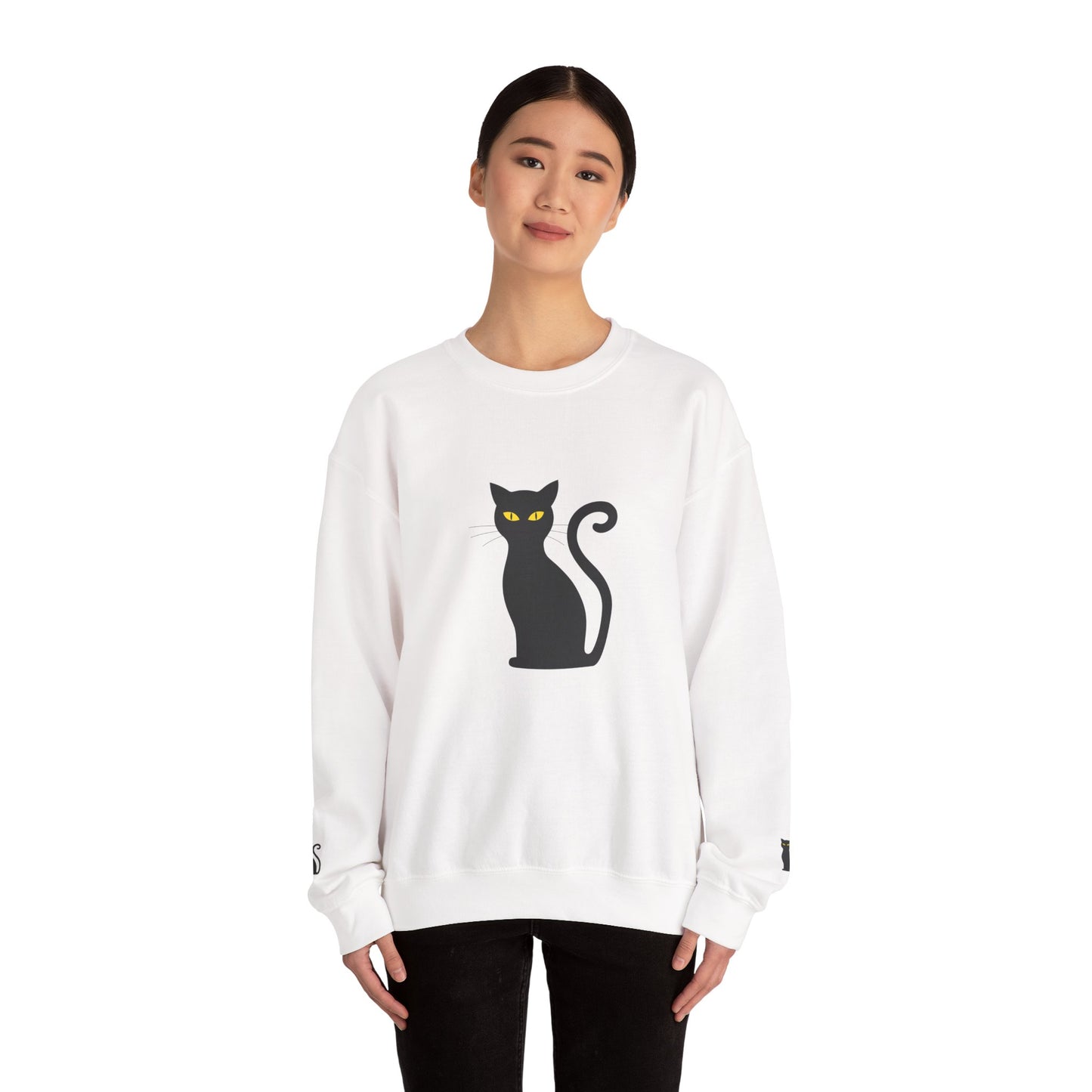 Black Cat Crewneck Sweatshirt — Cute Witchy Halloween Cat Pullover