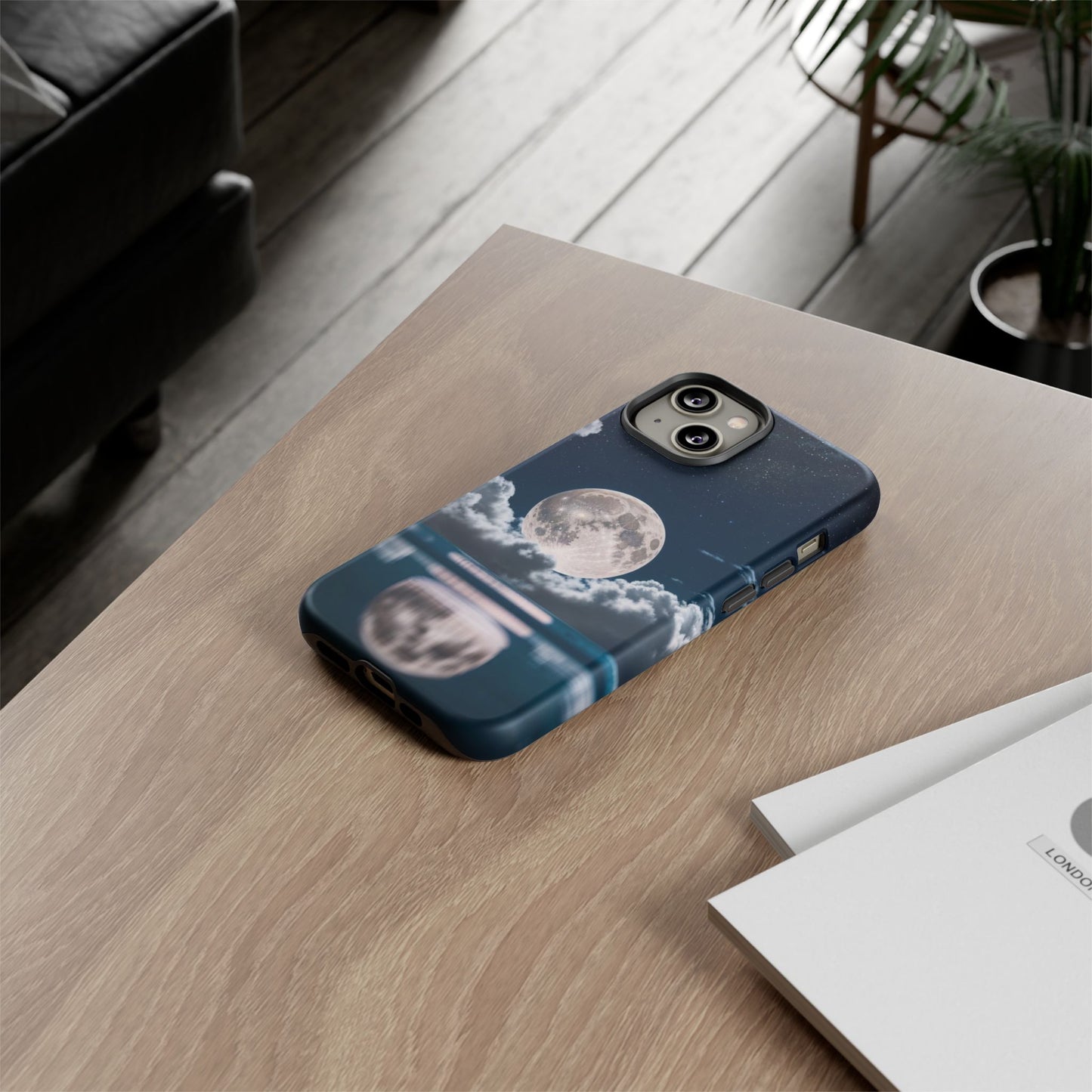 Moonlit Reflection Phone Case — Night Sky Moon & Clouds Tough Case