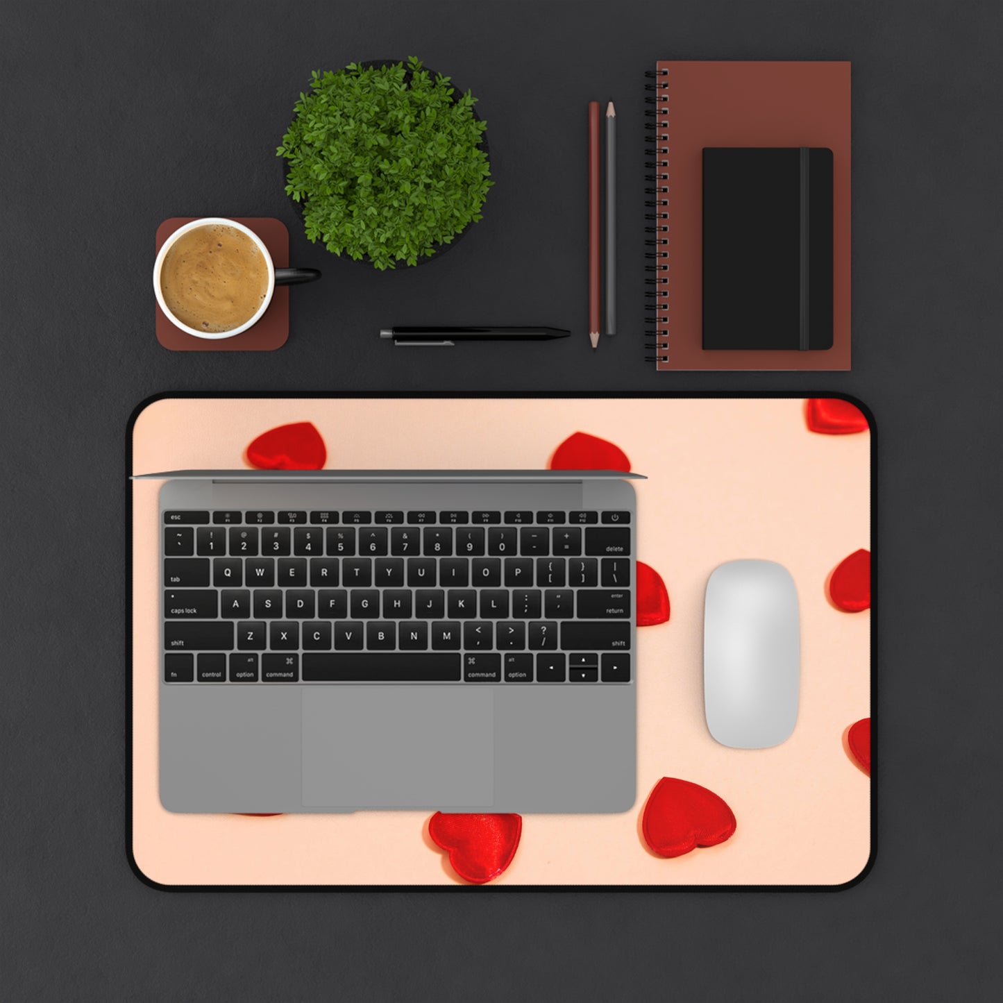 Desk Mat - Scattered Red Hearts Valentine Mouse Pad for Romantic Gift