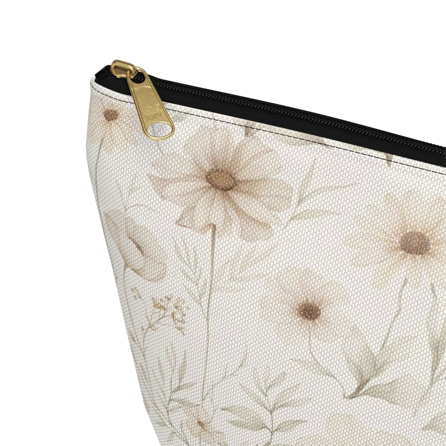 Floral Toile Accessory Pouch — Neutral Vintage Flower Cosmetic Bag