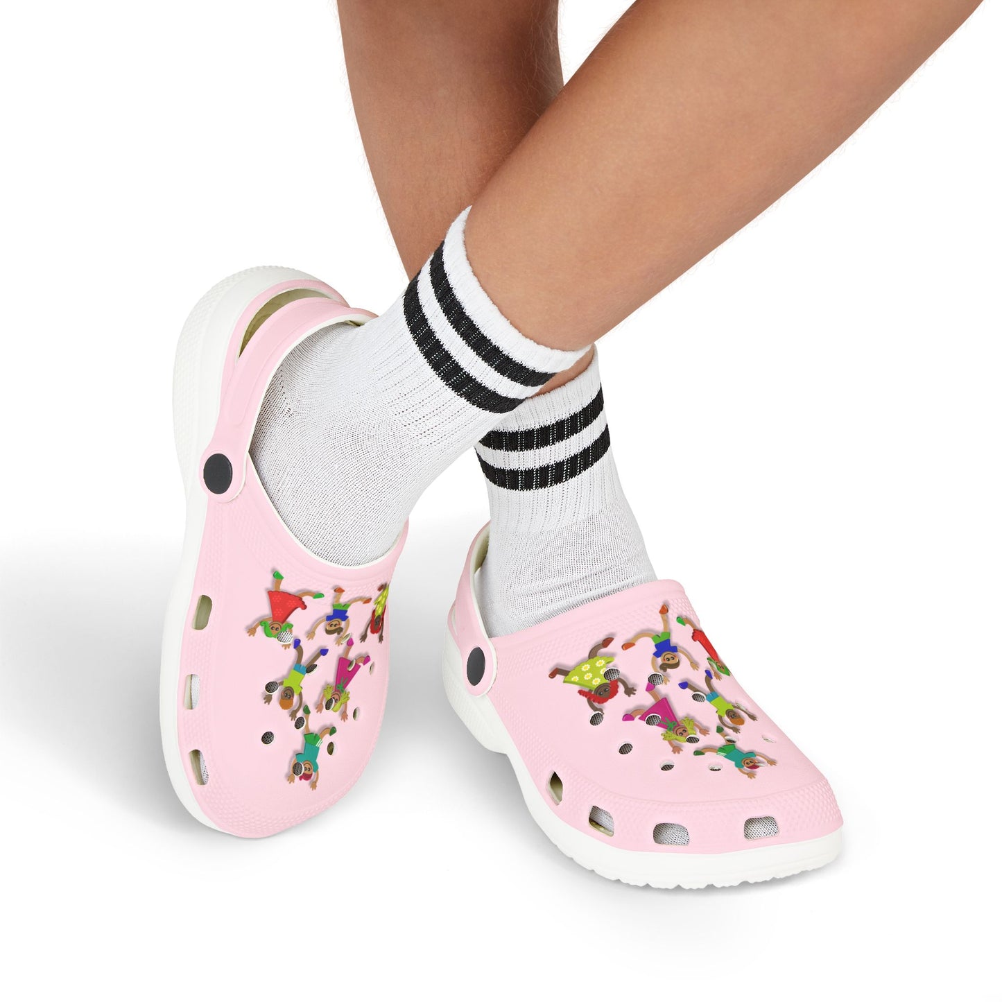 Kids Pink Foam Clogs with Cheerful Dancing Kids Print