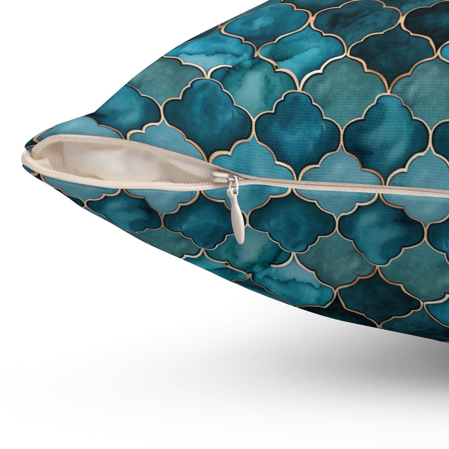 Teal Moroccan Tile Decorative Pillow — Spun Polyester Square Throw Cushion