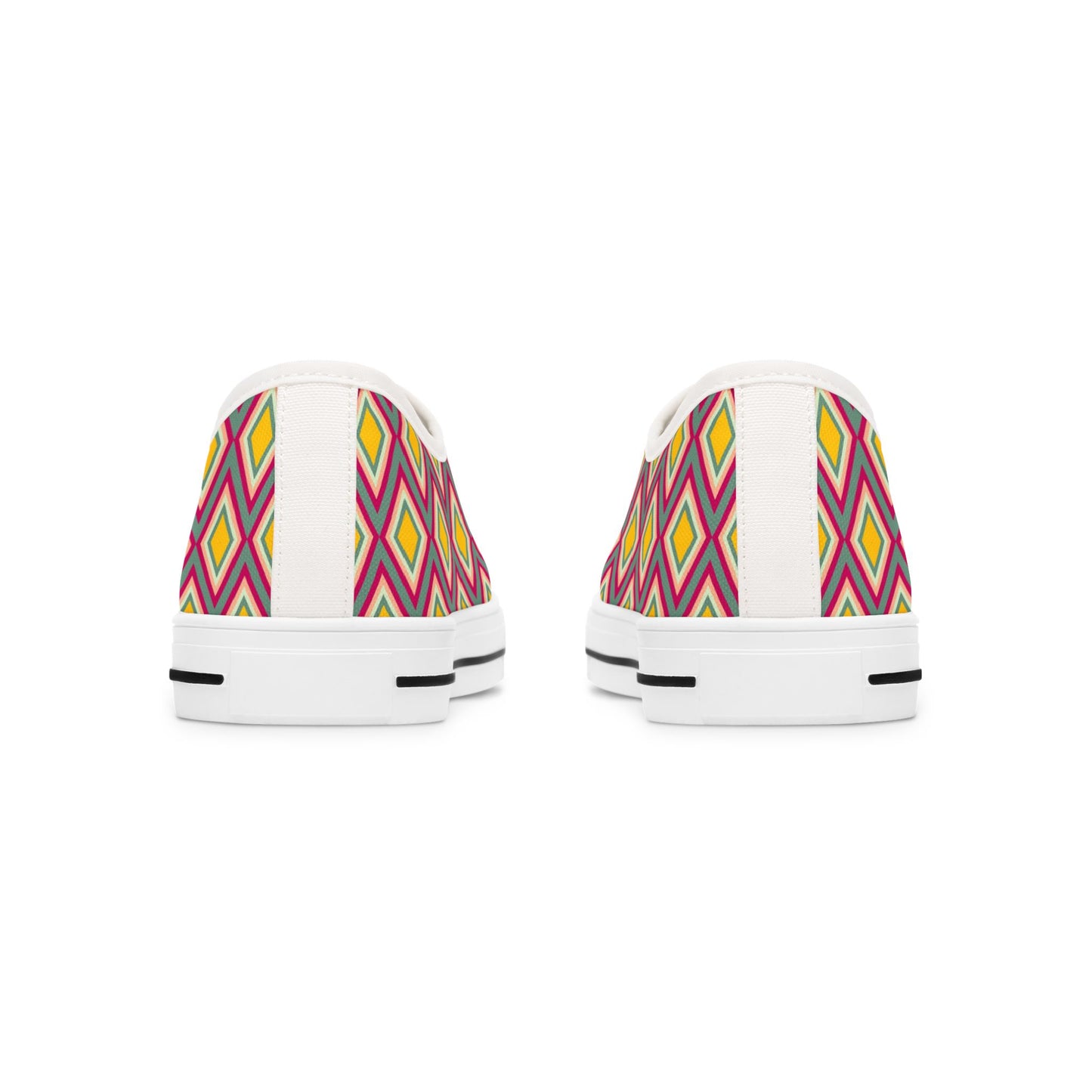 Low Top Sneakers — Retro Diamond Pattern Pink Yellow Casual Women's Shoes