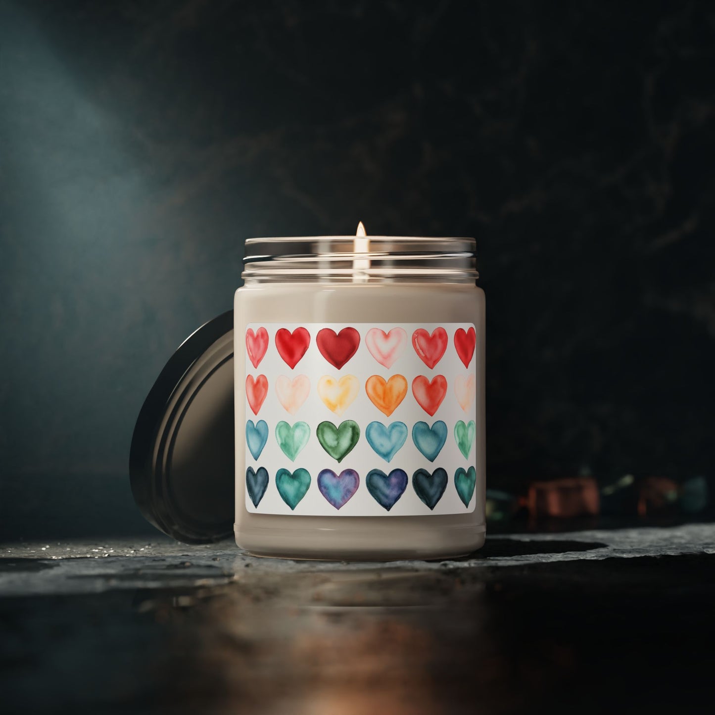 9oz Scented Soy Candle — Rainbow Watercolor Hearts Label