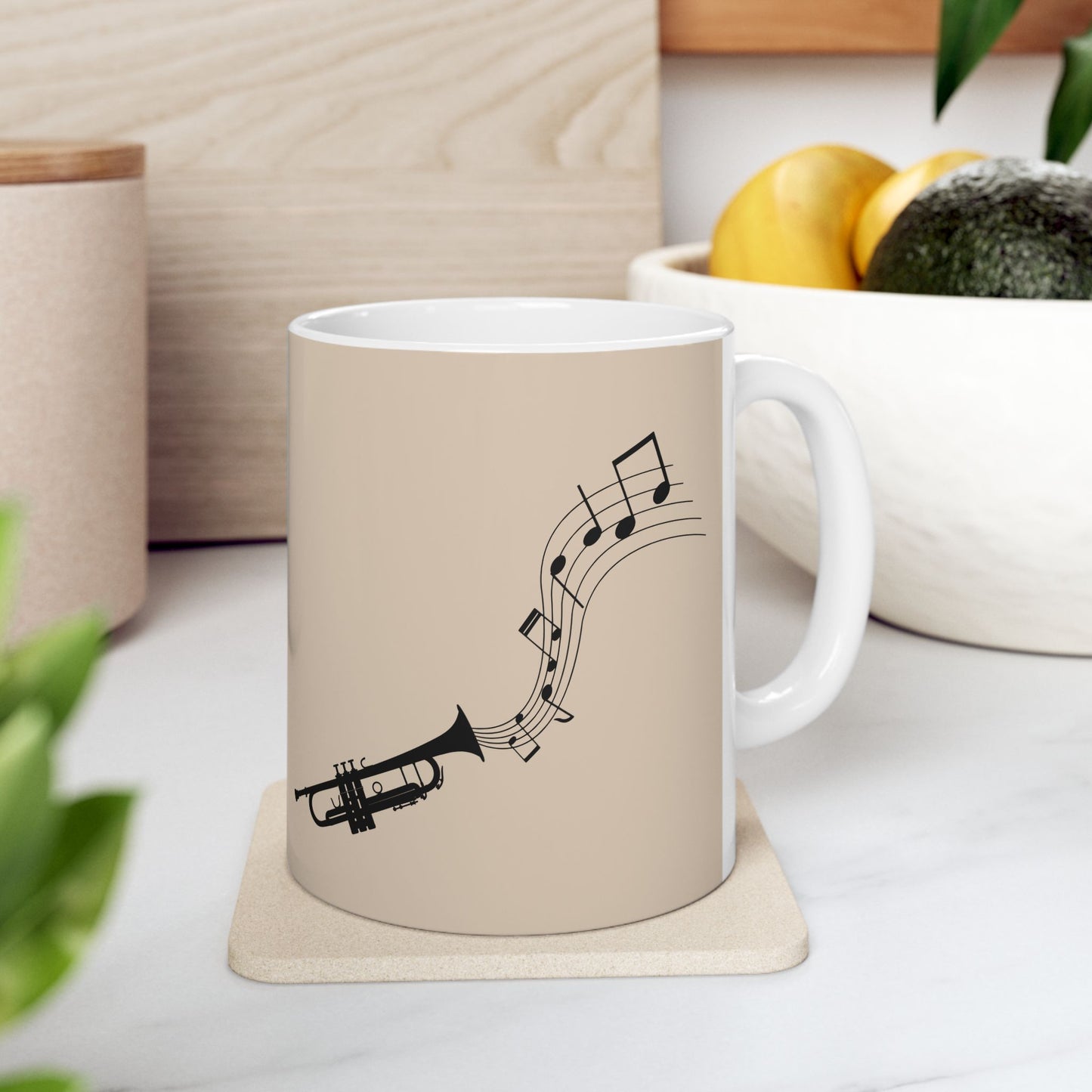 Trumpet Notes Ceramic Mug — Musical Instrument Coffee Cup (11oz/15oz)