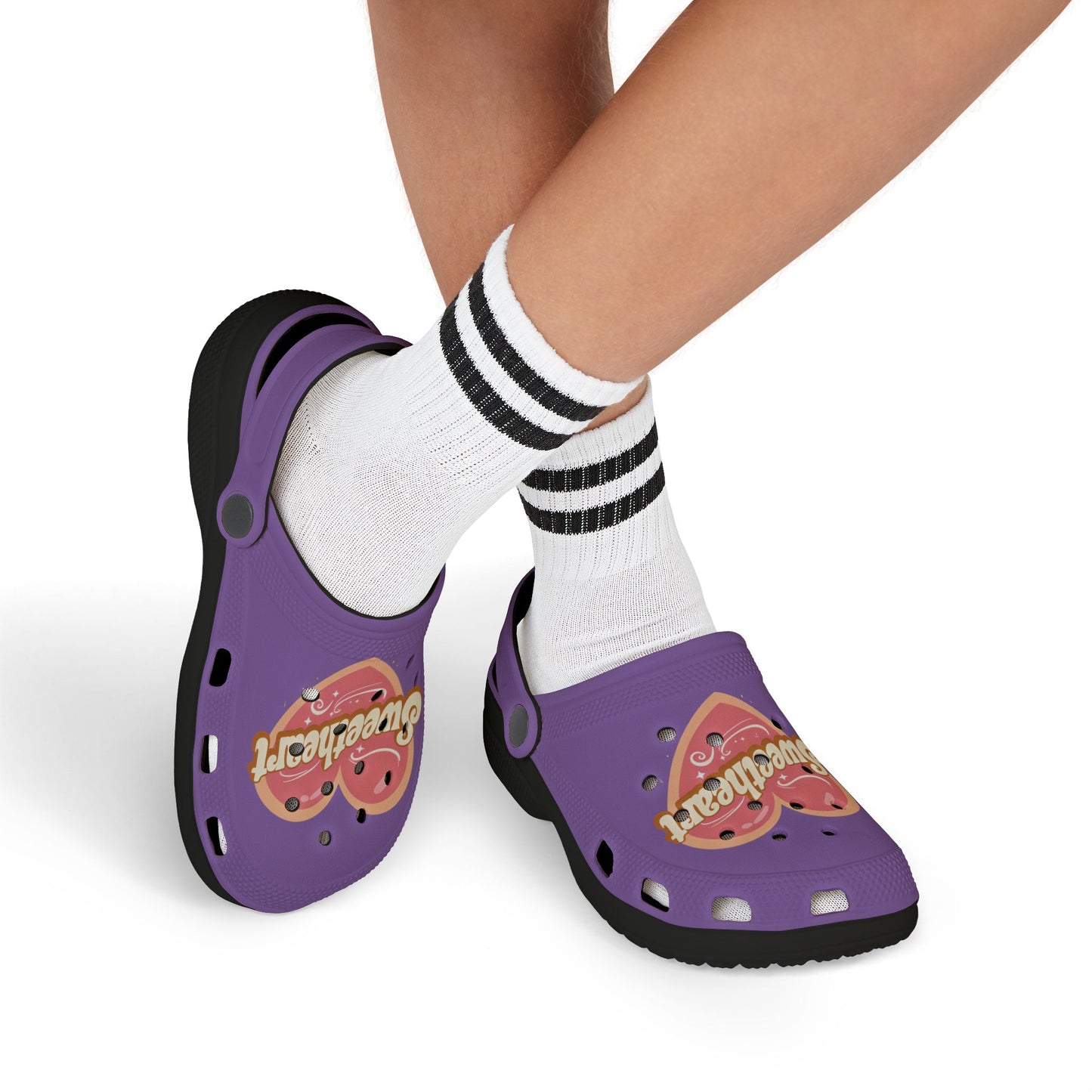 Kids Purple "Sweetheart" Foam Clogs — Cute Heart Graphic Slip-On Shoes