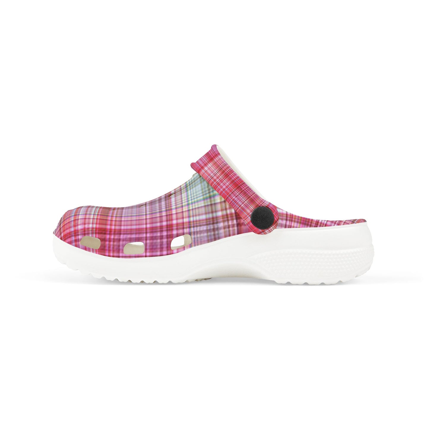 Kids Pink Plaid EVA Foam Clogs — Lightweight Slip-On Garden Shoes