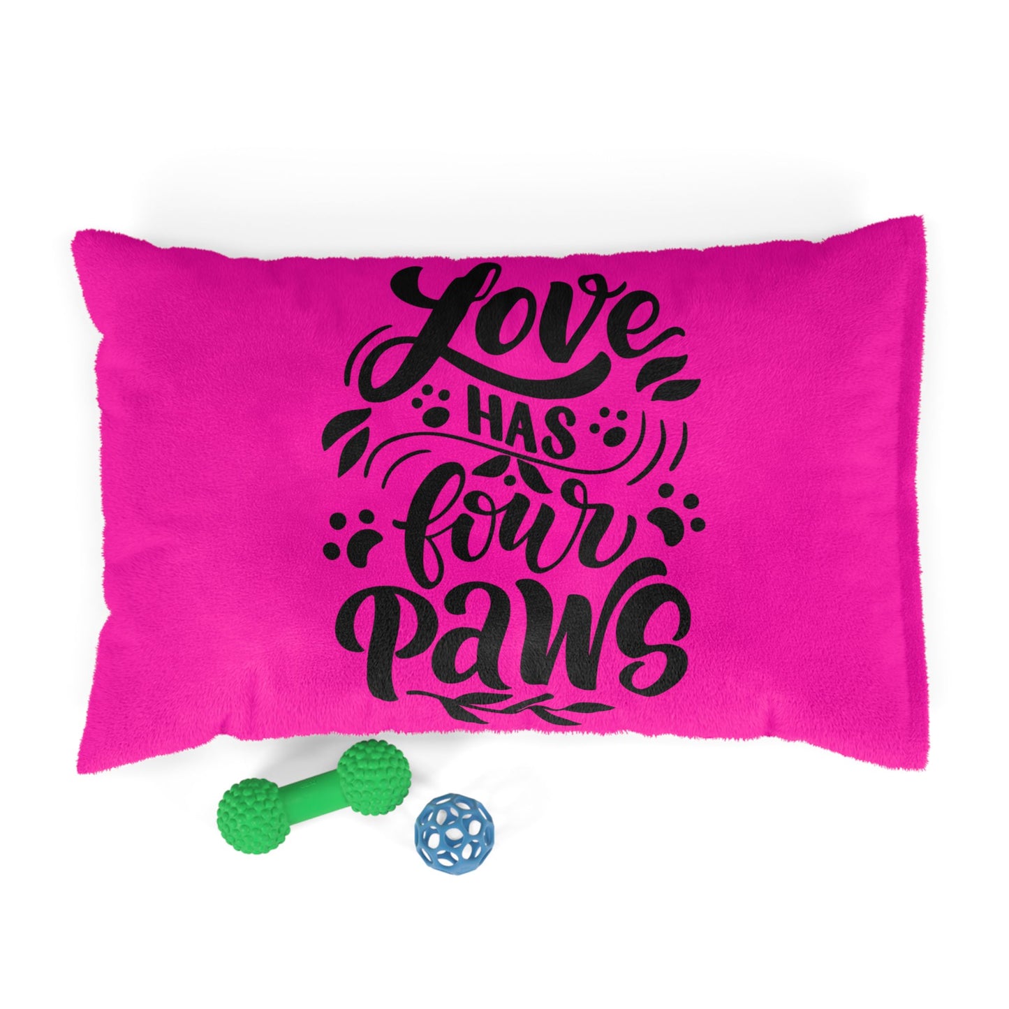 Pet Bed — "Love Has Four Paws" Fuchsia Plush Dog & Cat Bed