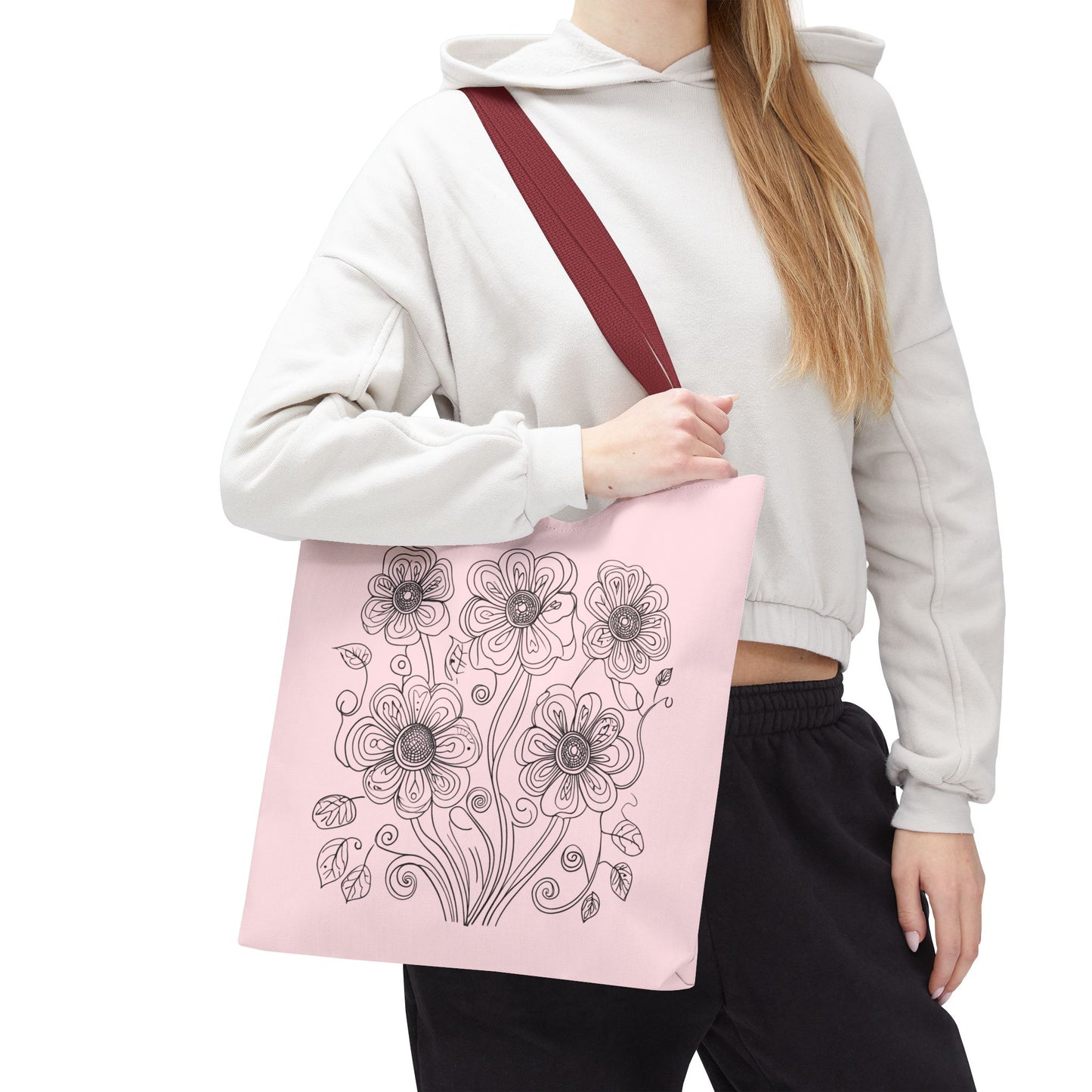 Floral Doodle Pink Tote Bag — Hand-Drawn Flower Design