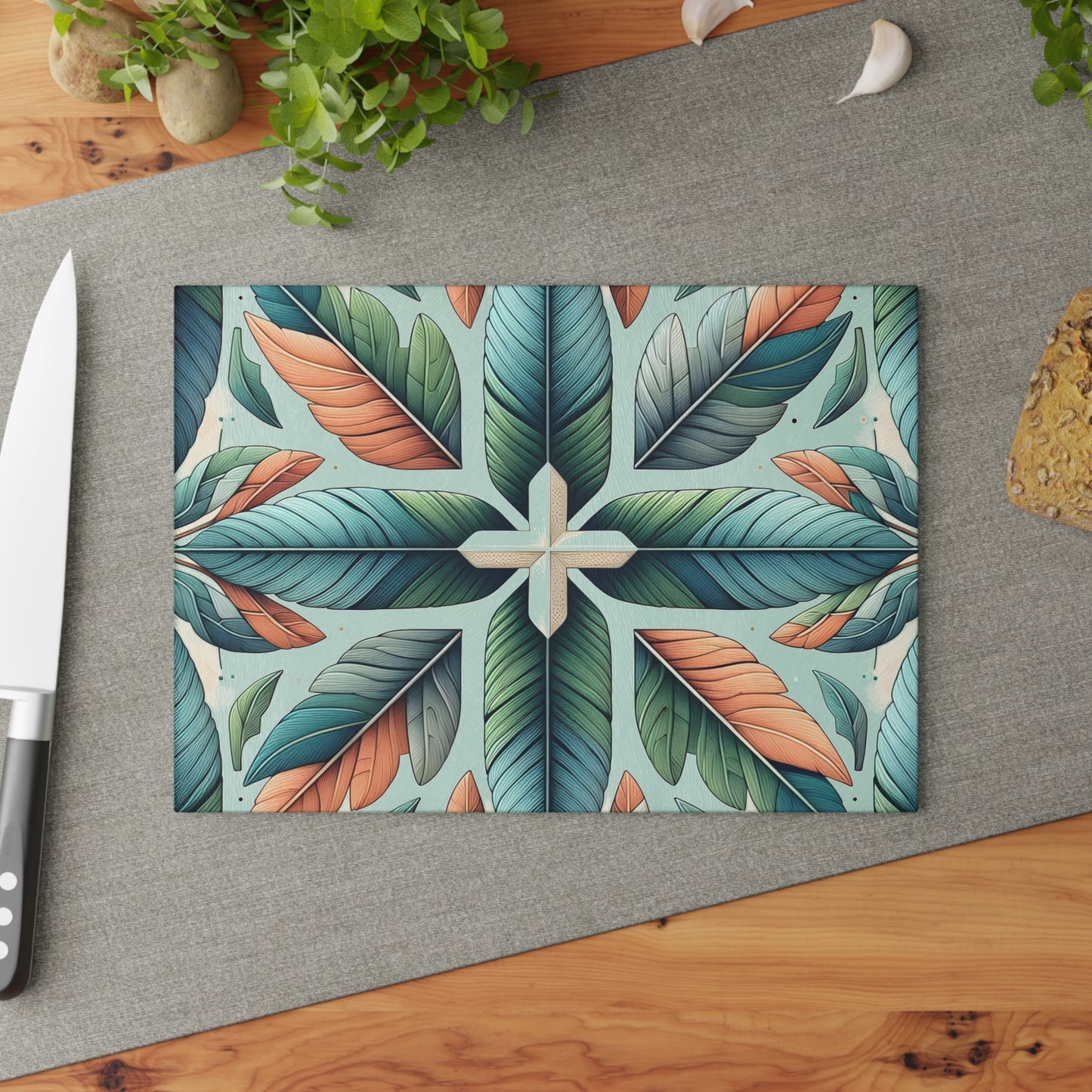 Tropical Leaf Glass Cutting Board — Decorative Kitchen Chopping Board