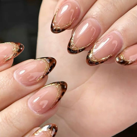 Nude Tortoiseshell French Tips with Gold Detail
