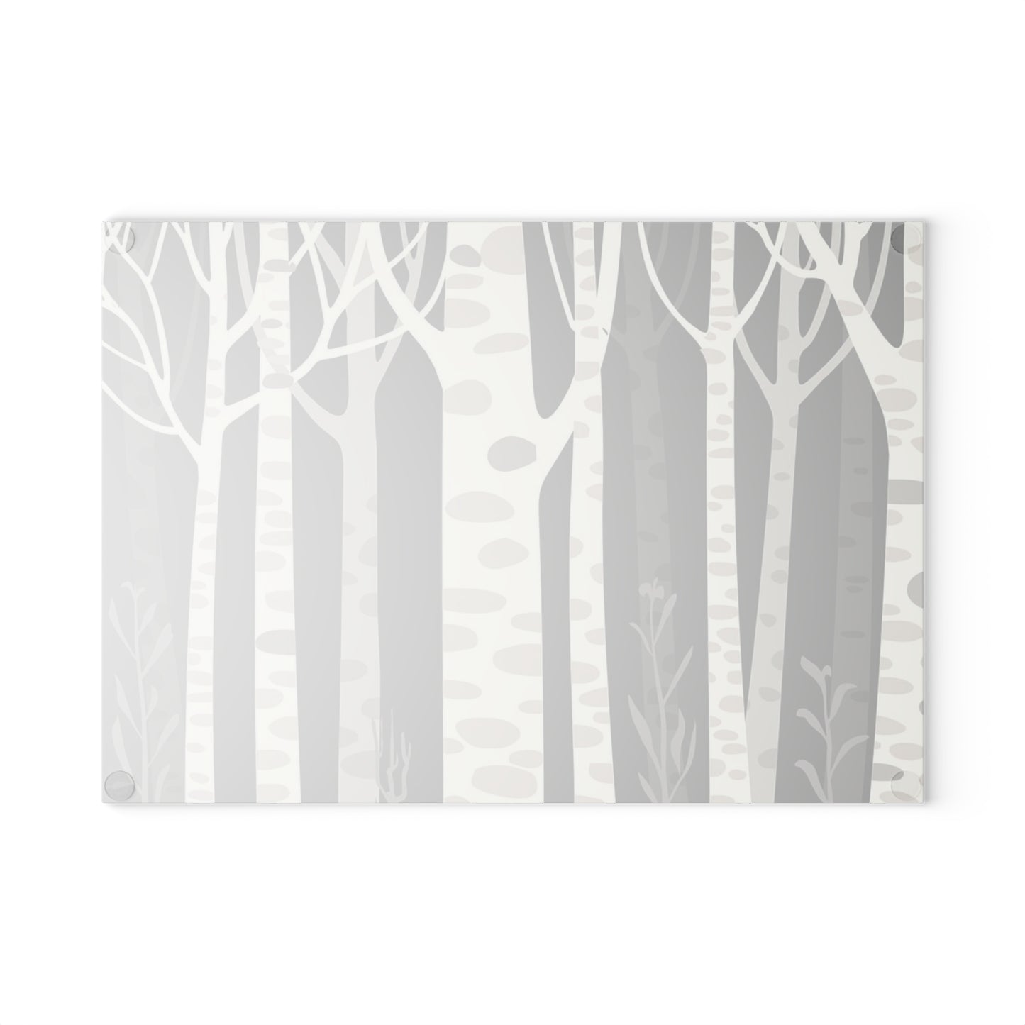 Birch Forest Glass Cutting Board – Monochrome Woodland Kitchen Decor