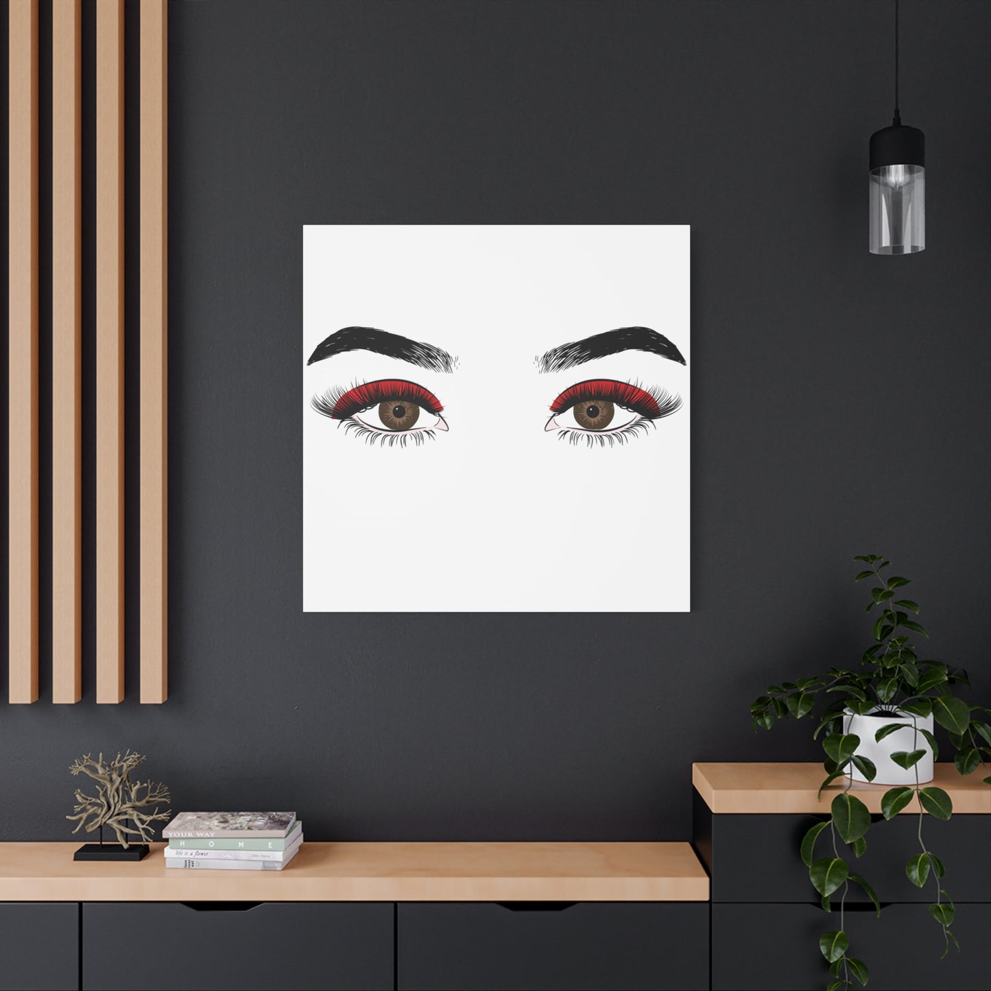 Red Lashes Wall Art Canvas — Glam Eyes Makeup Decor