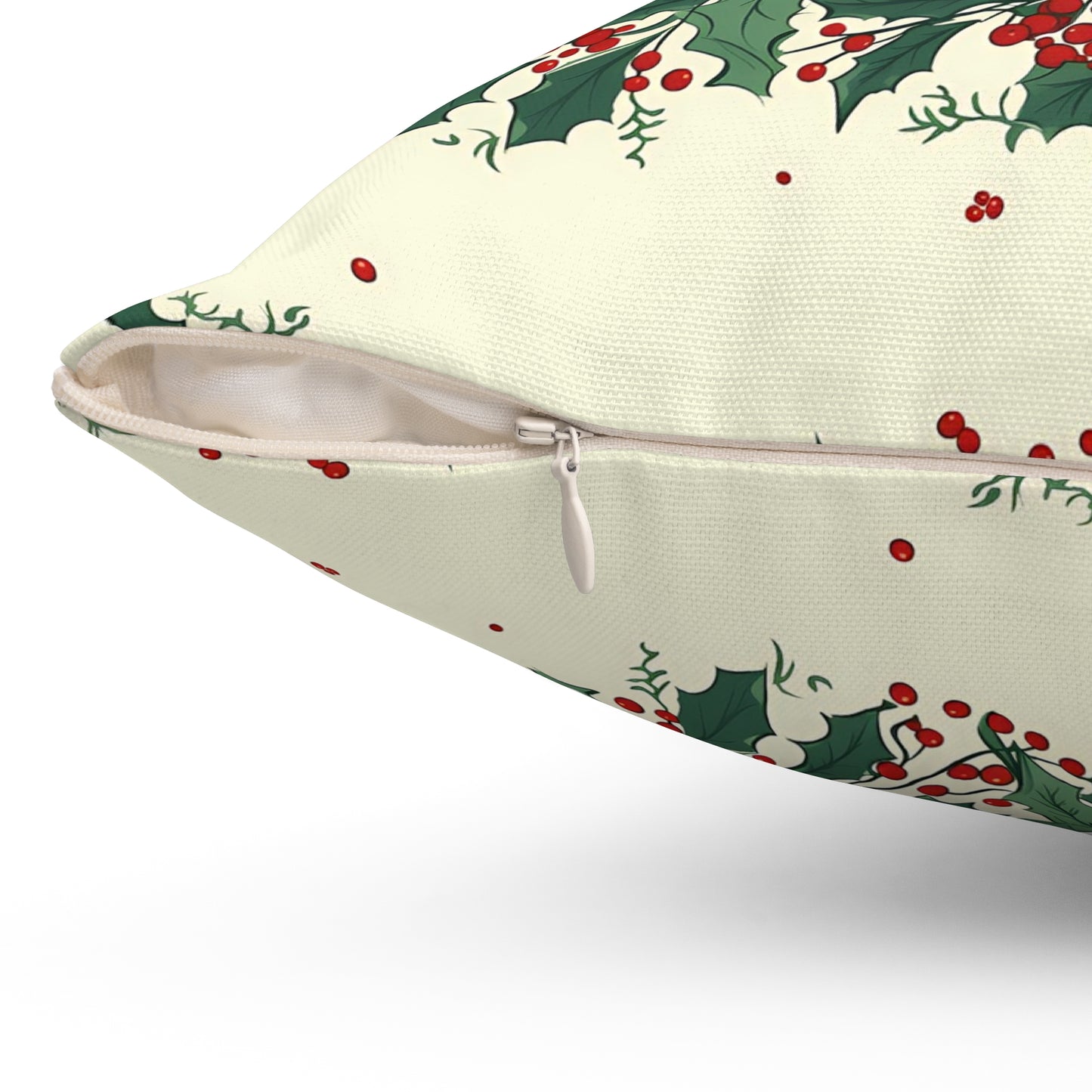 Holiday Holly Pattern Pillow — Festive Red & Green Decorative Throw Pillow