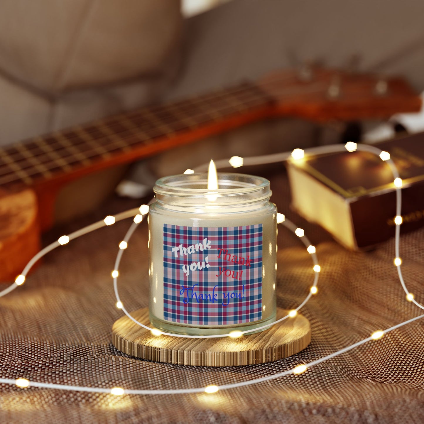 Thank You Plaid Candle — Coconut Apricot Scented Jar (4oz/9oz)
