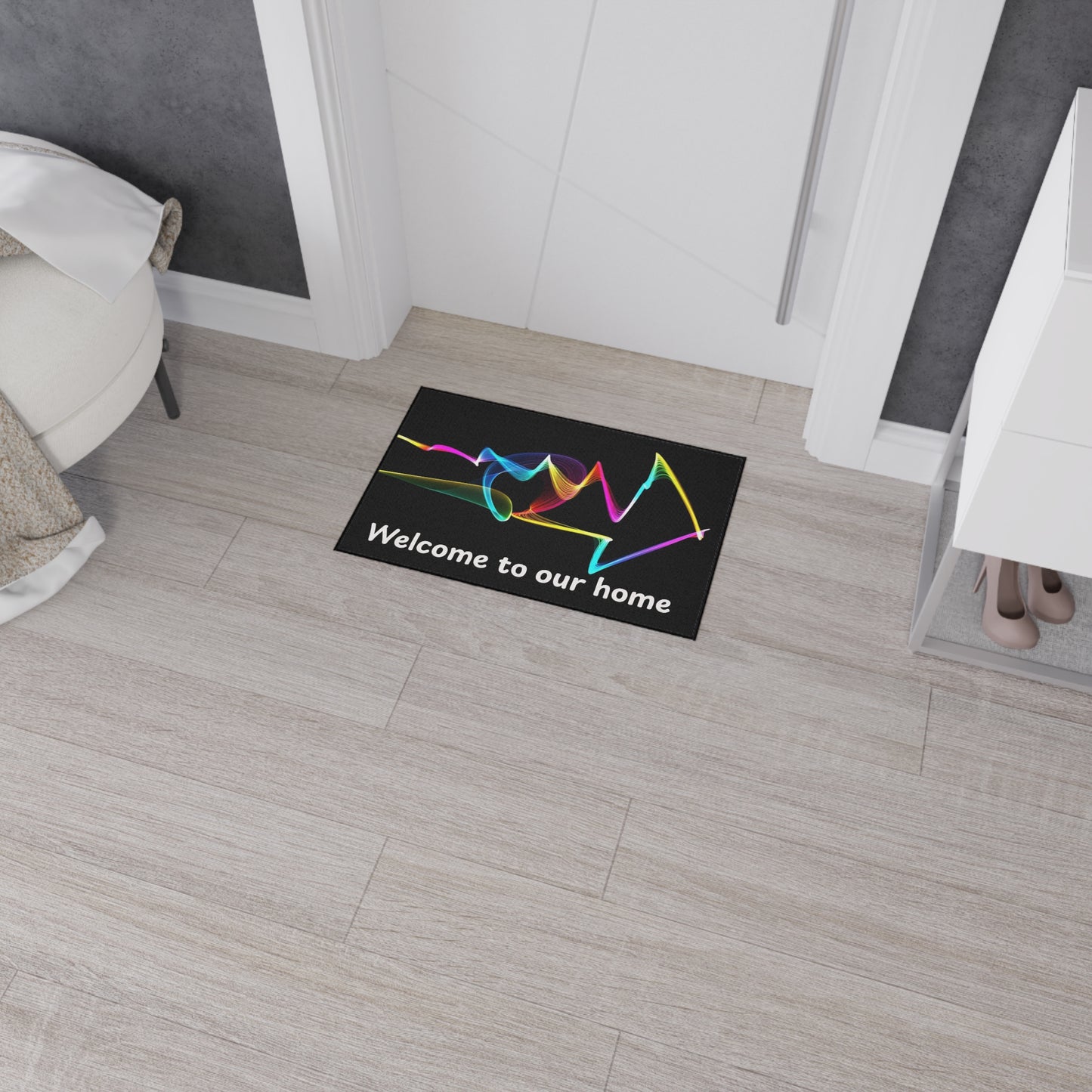 Welcome to Our Home Floor Mat — Colorful Wave Entrance Rug