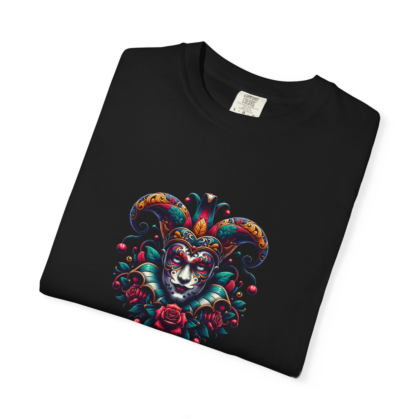 Vibrant Graphic Unisex T-Shirt with Floral Mask Design, Casual Wear, Festival Outfit, Gift for Friends, Unique Fashion Statement