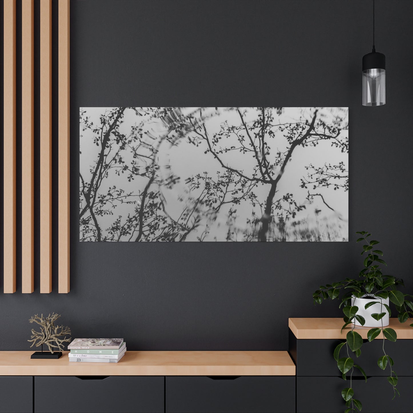 Canvas Wall Art — Monochrome Blurred Ferris Wheel with Tree Silhouettes