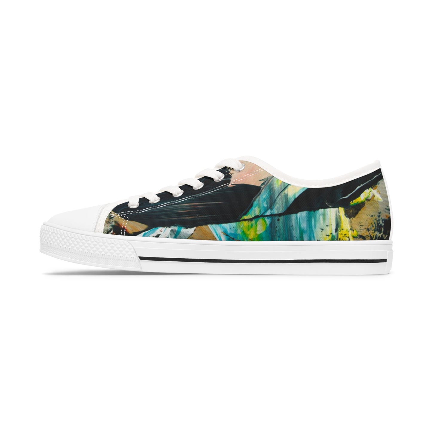 Low Top Sneakers — Abstract Teal & Yellow Brushstroke Canvas Shoes