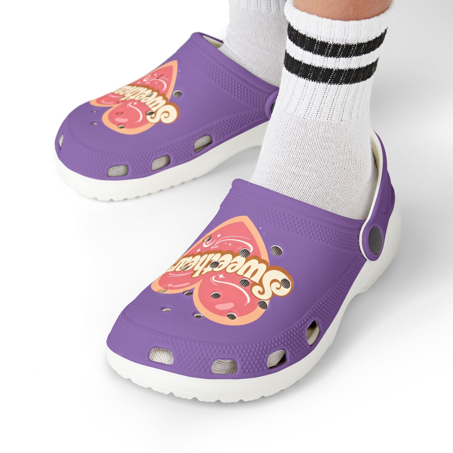 Kids Purple "Sweetheart" Foam Clogs — Cute Heart Graphic Slip-On Shoes