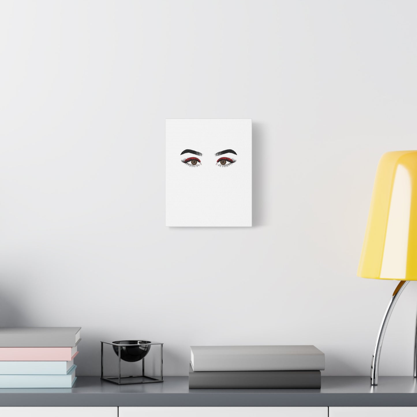 Glam Eyes Matte Canvas Wall Art — Brown Eyes with Red Lashes