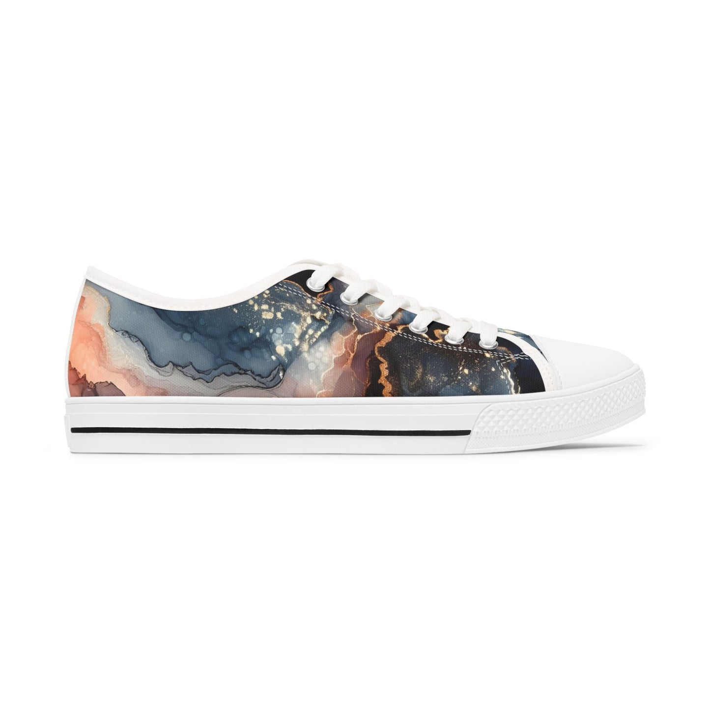 Abstract Marble-Print Low Top Sneakers — Women's Artistic Casual Shoes