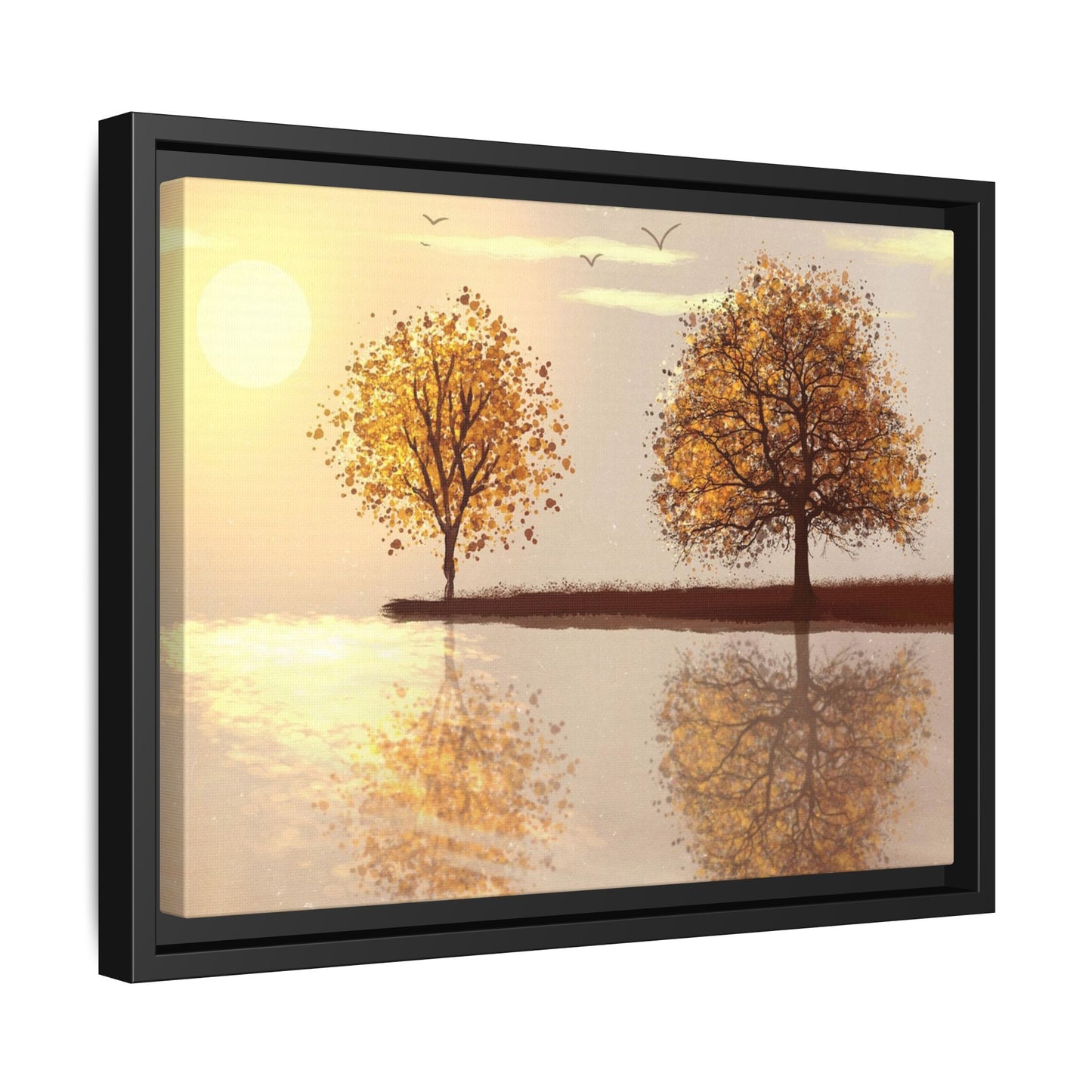 Framed Matte Canvas Wall Art — Golden Autumn Trees Reflection