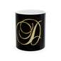 Monogram 'D' Gold Script Ceramic Mug — Elegant Initial Coffee Cup (11oz, 15oz)
