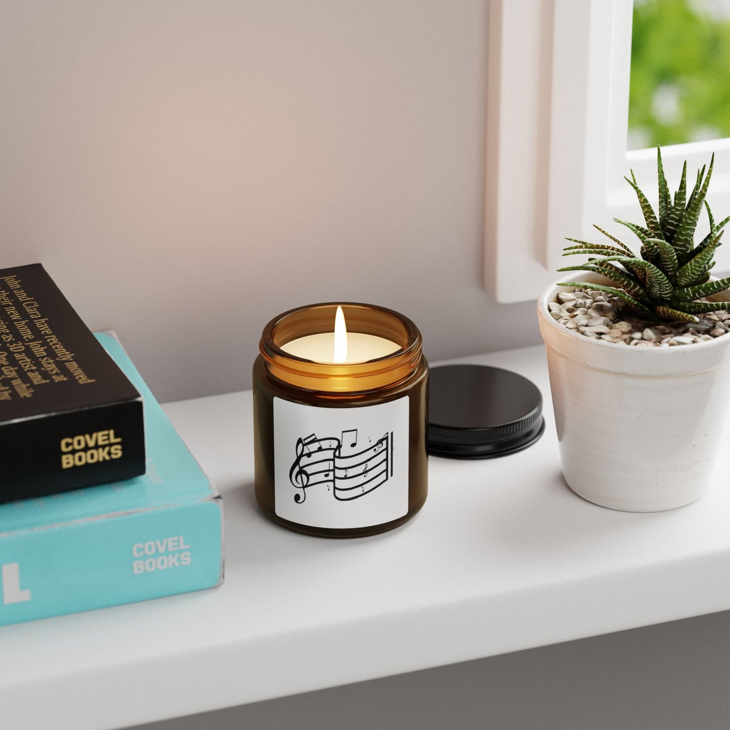 Musical Notes Soy Candle — Amber Jar Scented Candle for Music Lovers