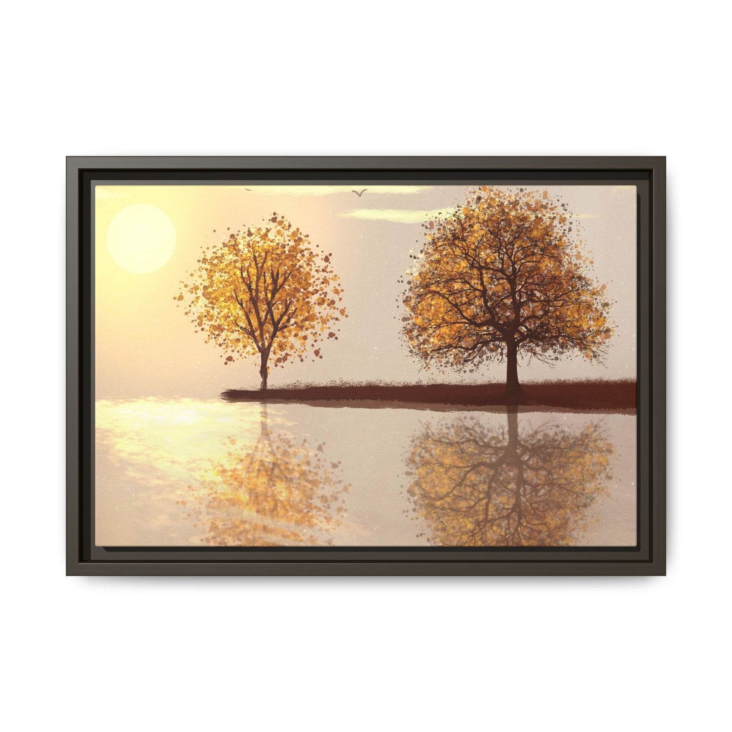 Framed Matte Canvas Wall Art — Golden Autumn Trees Reflection
