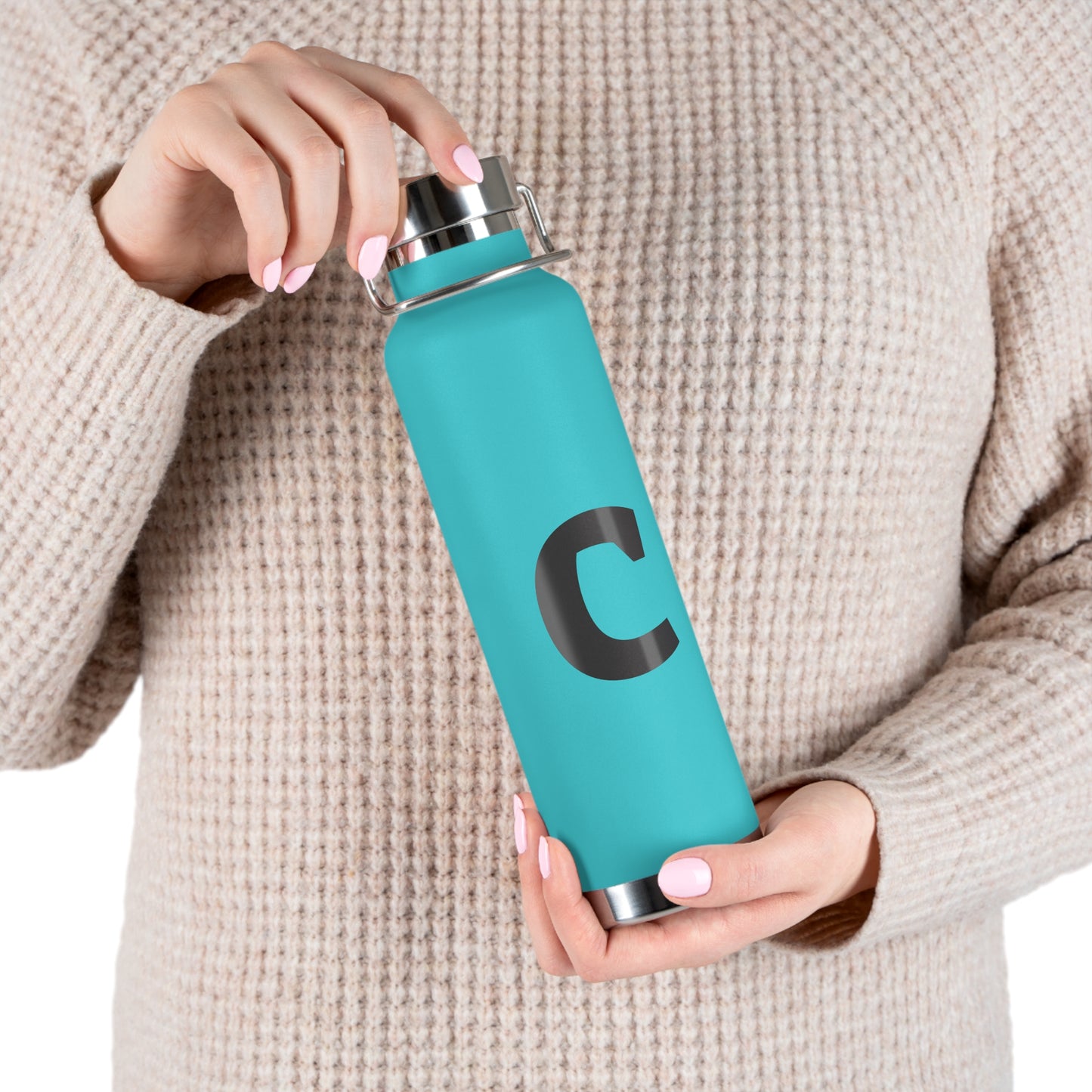 Personalized Copper Insulated Water Bottle, 22oz - "C" Custom Monogram