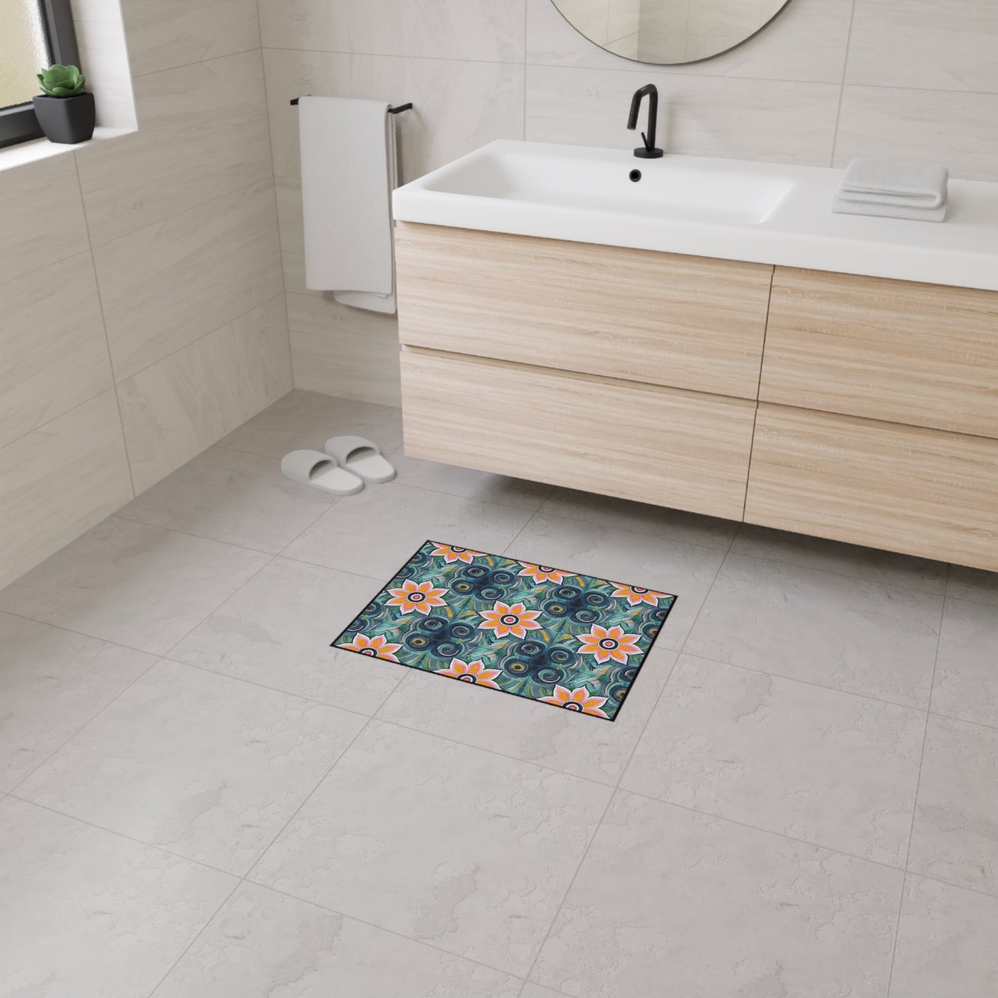 Floral Mosaic Heavy-Duty Floor Mat — Non-Slip Garden Pattern Rug