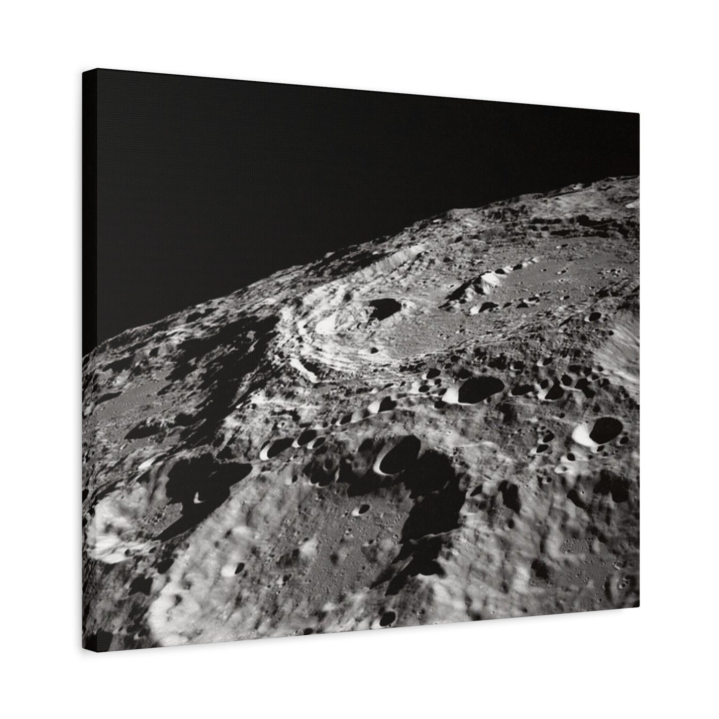 Lunar Surface Matte Canvas Print — Black & White Moon Crater Wall Art