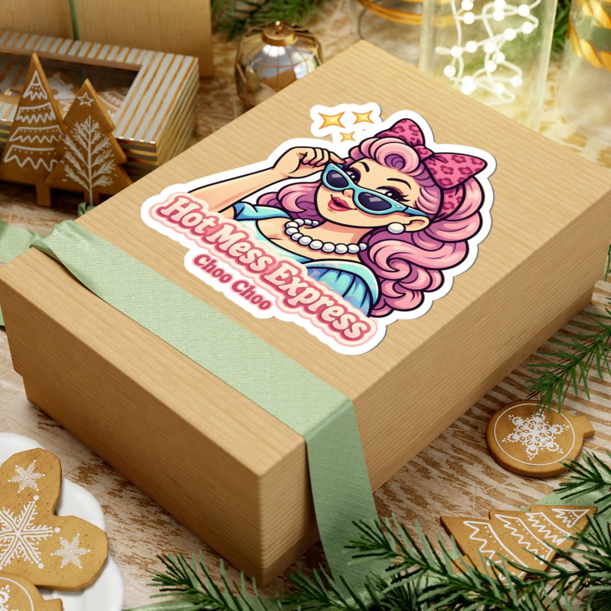 Retro Pin-Up Sticker — "Hot Mess Express Choo Choo" Kiss-Cut Vinyl