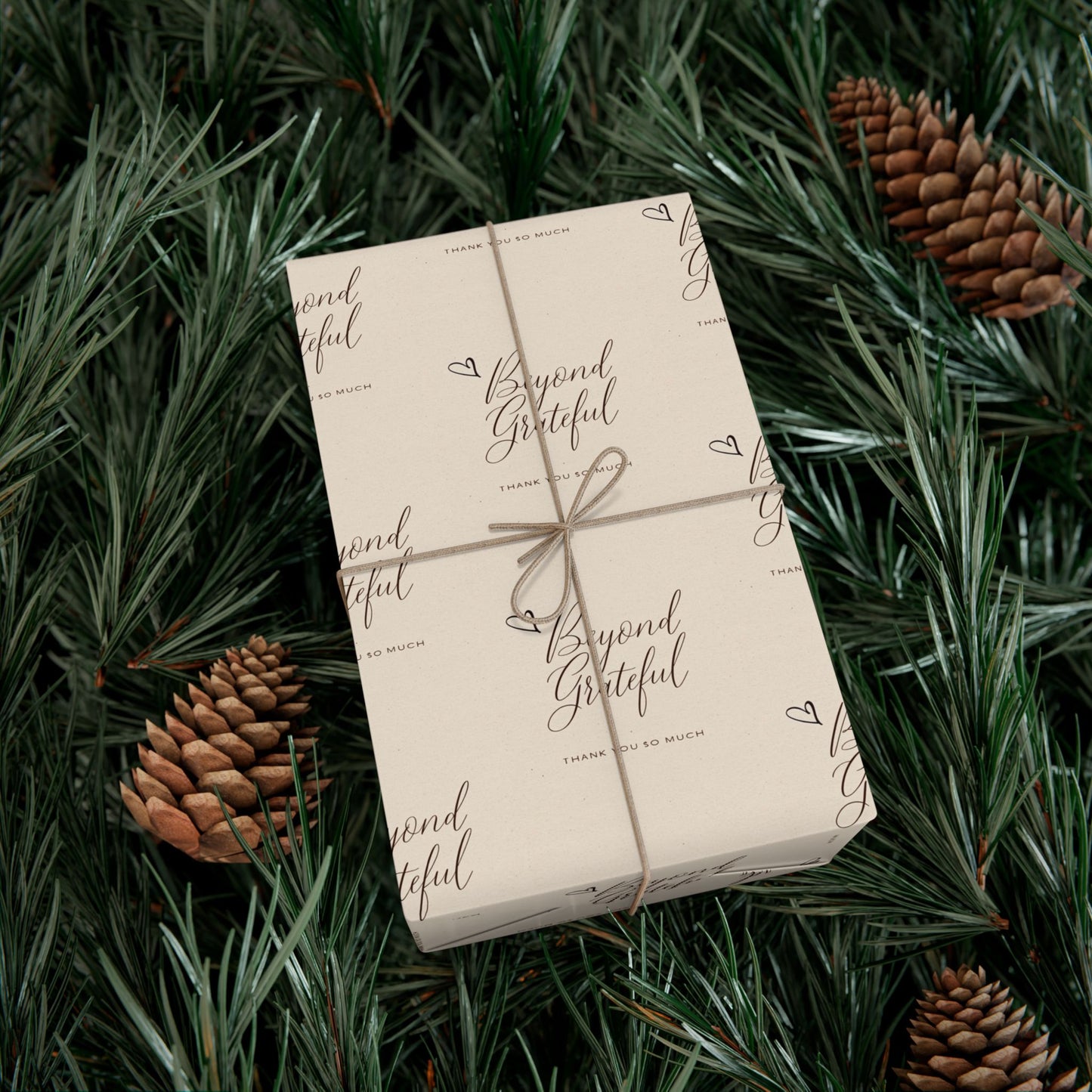 Gift Wrap Paper - “Beyond Grateful” Script Pattern | Neutral Thank You Wrapping Sheets
