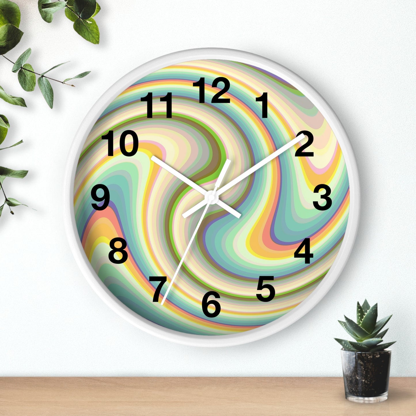 Swirl Pastel Wall Clock — Retro Psychedelic Timepiece for Home Decor