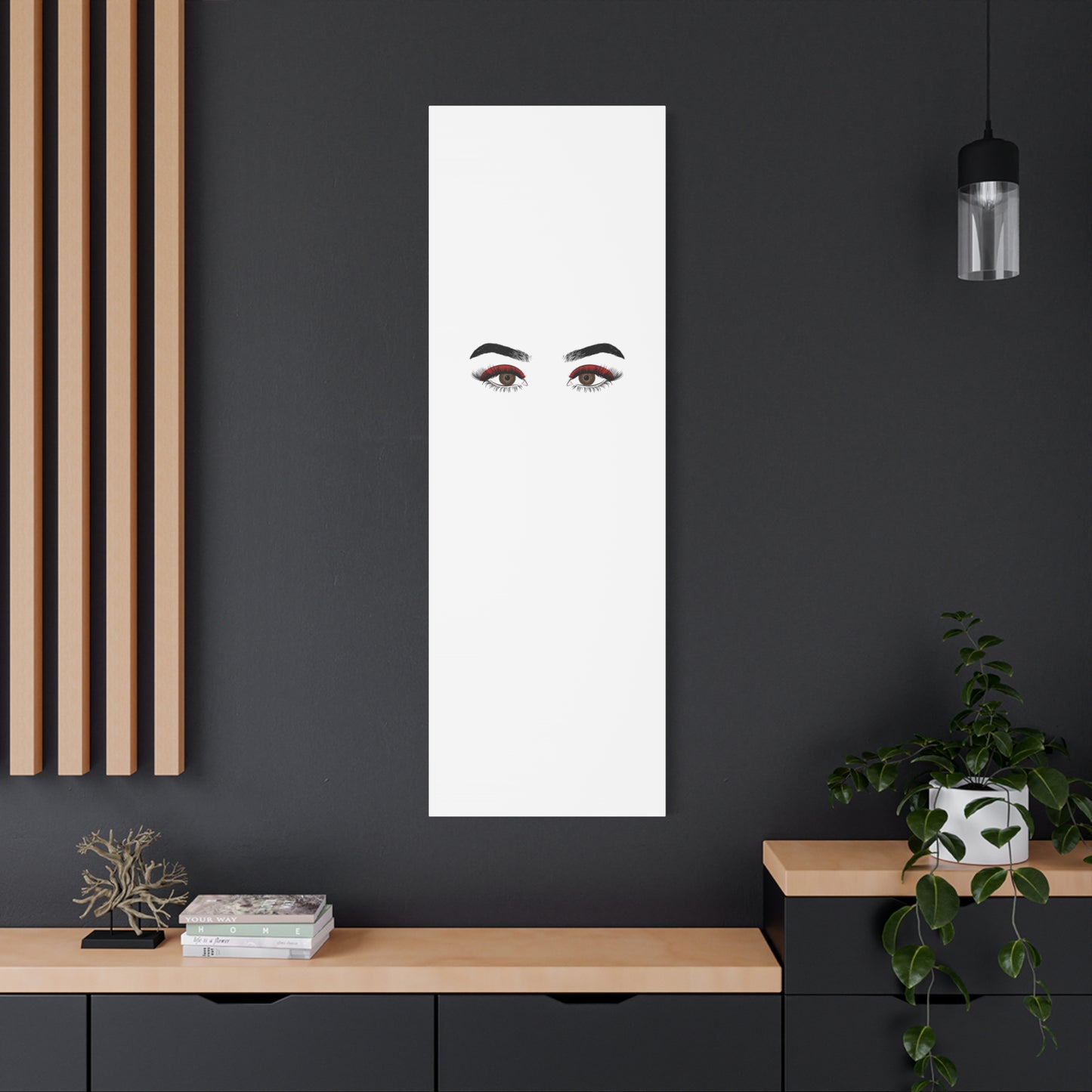 Glam Eyes Matte Canvas Wall Art — Brown Eyes with Red Lashes