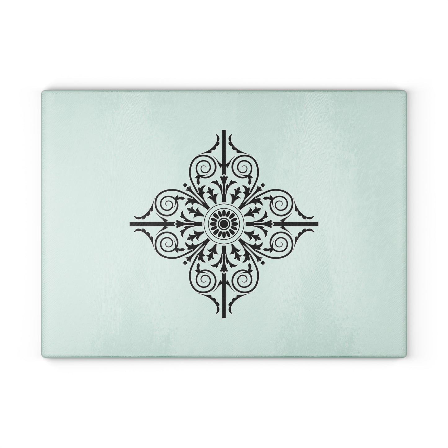 Mint Floral Medallion Glass Cutting Board — Decorative Kitchen Prep Board