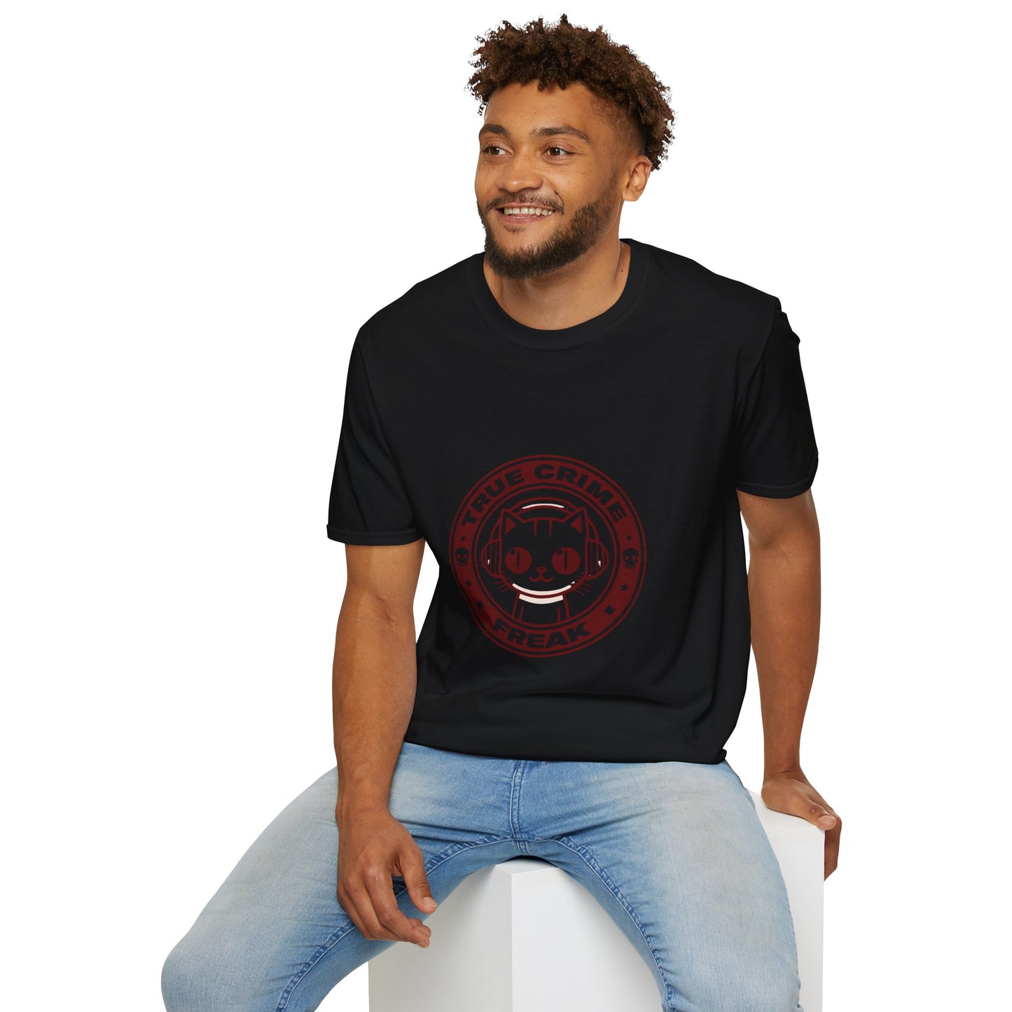 True Crime Freak Cat T-Shirt – Cute Kitty Badge Tee for True Crime Fans