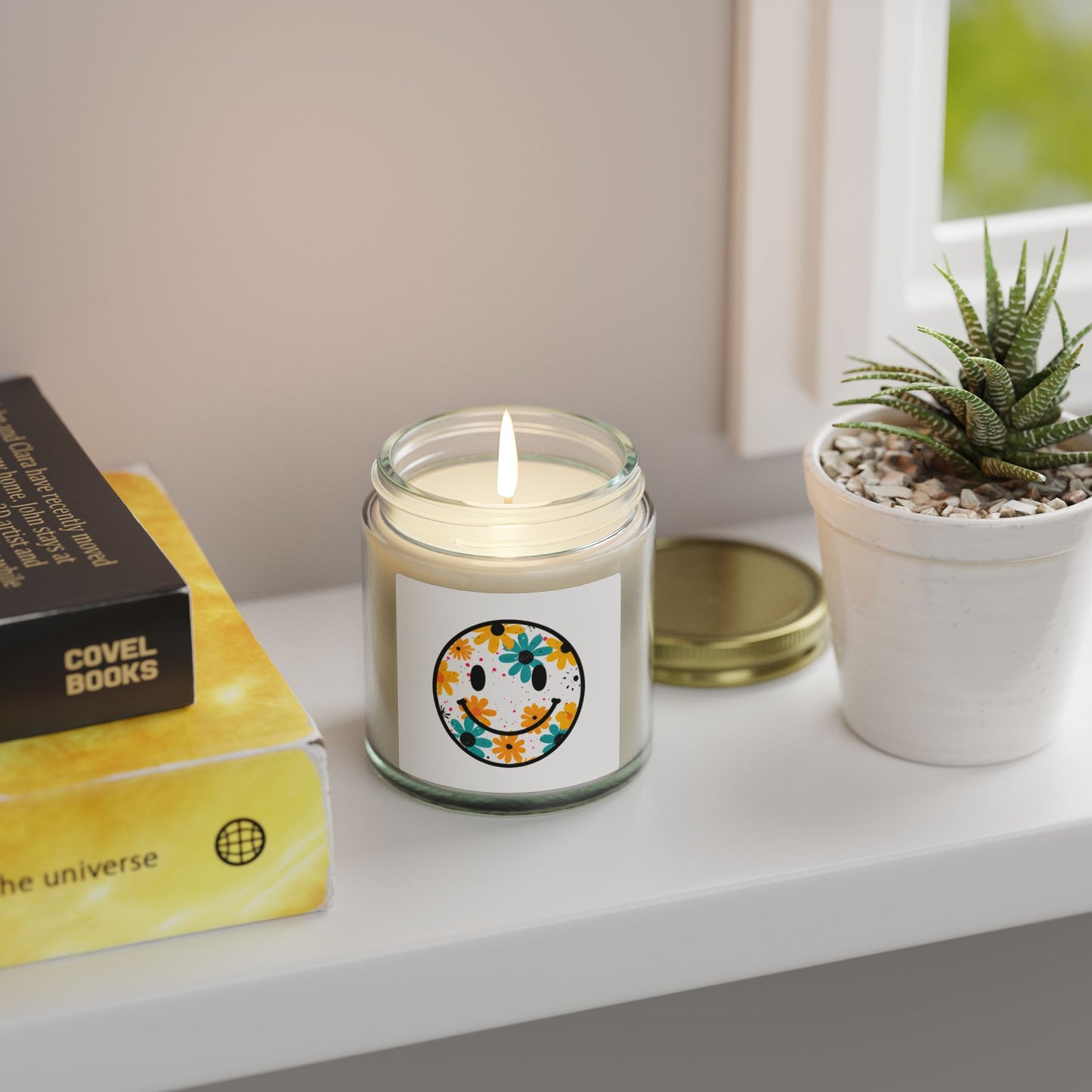 Floral Smiley Scented Candle — Coconut Apricot Wax (4oz & 9oz)