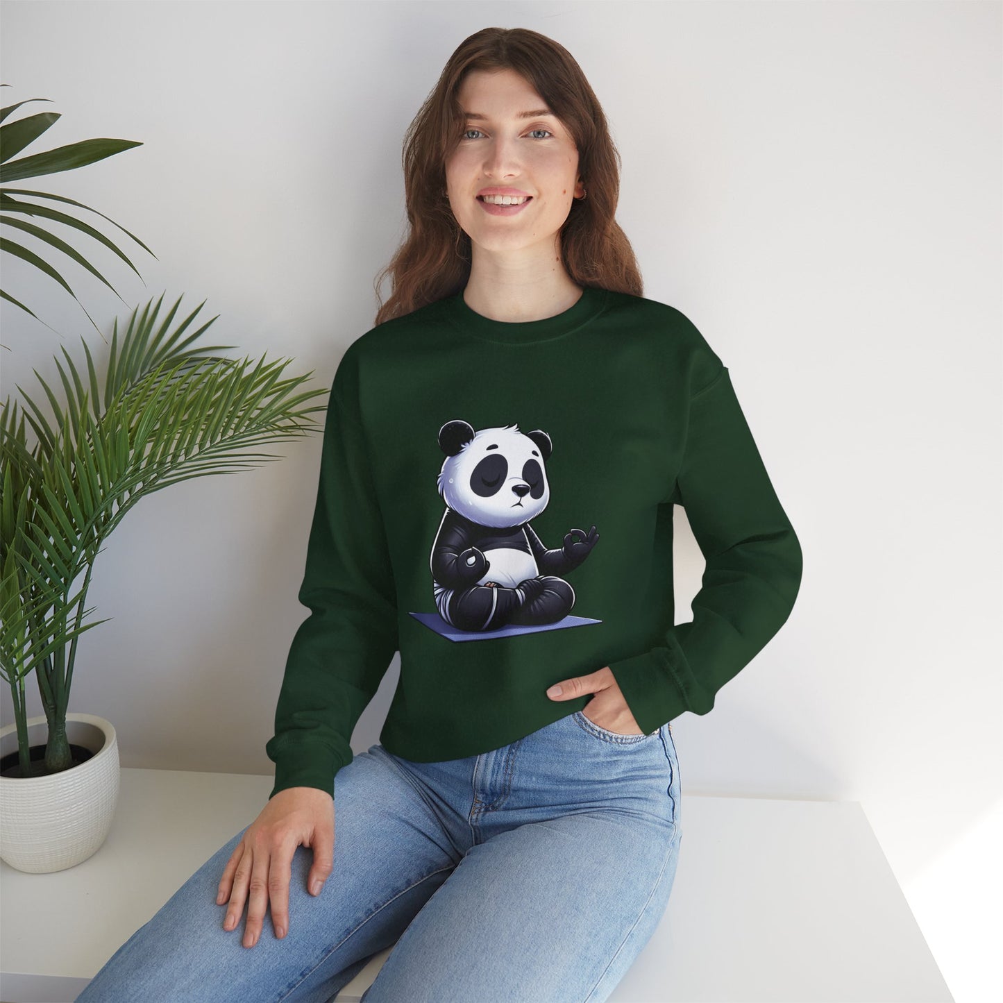 Crewneck Sweatshirt — Meditating Panda Graphic Cozy Pullover