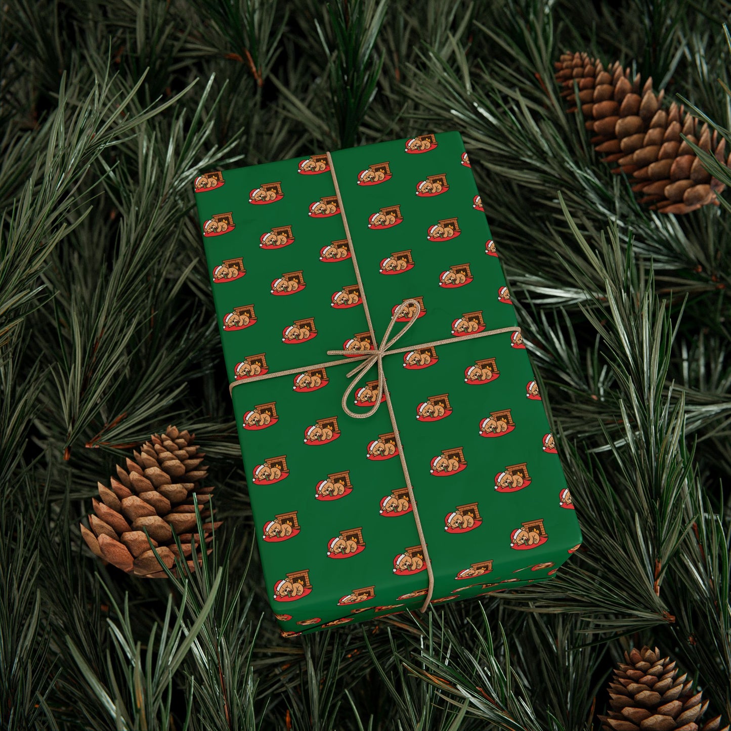 Christmas Green Wrapping Paper Roll with Festive Santa Face Pattern