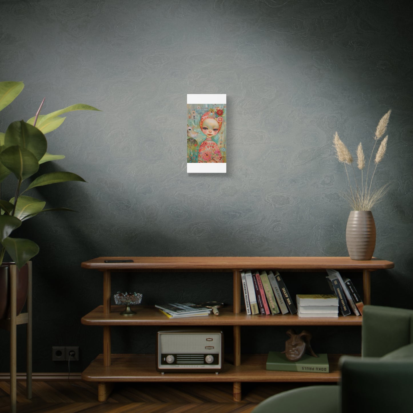 Whimsical Girl & Bird Matte Canvas Wall Art — Stretched Decorative Painting