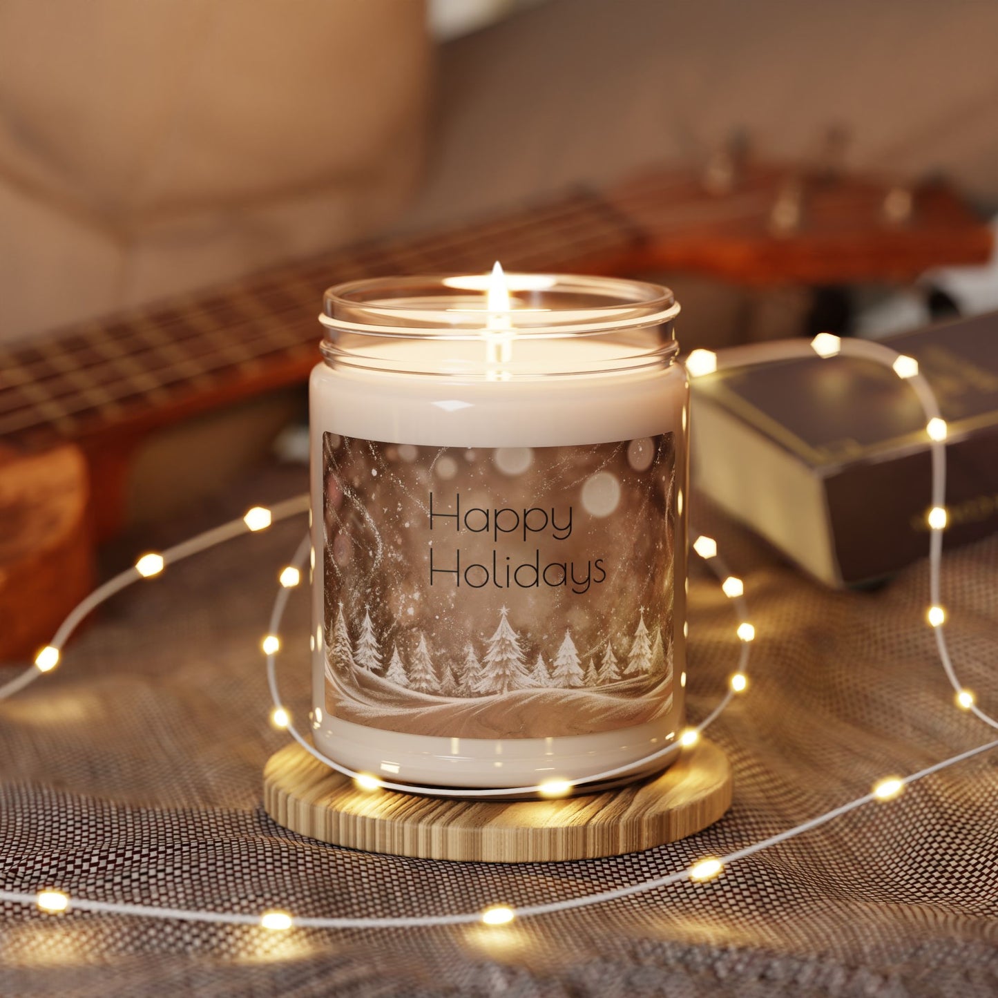 Holiday Soy Candle 9oz — "Happy Holidays" Winter Pine Scented Jar