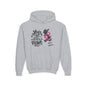 Youth Hoodie — "Love Has Four Paws" Pink Scooter French Bulldog Graphic