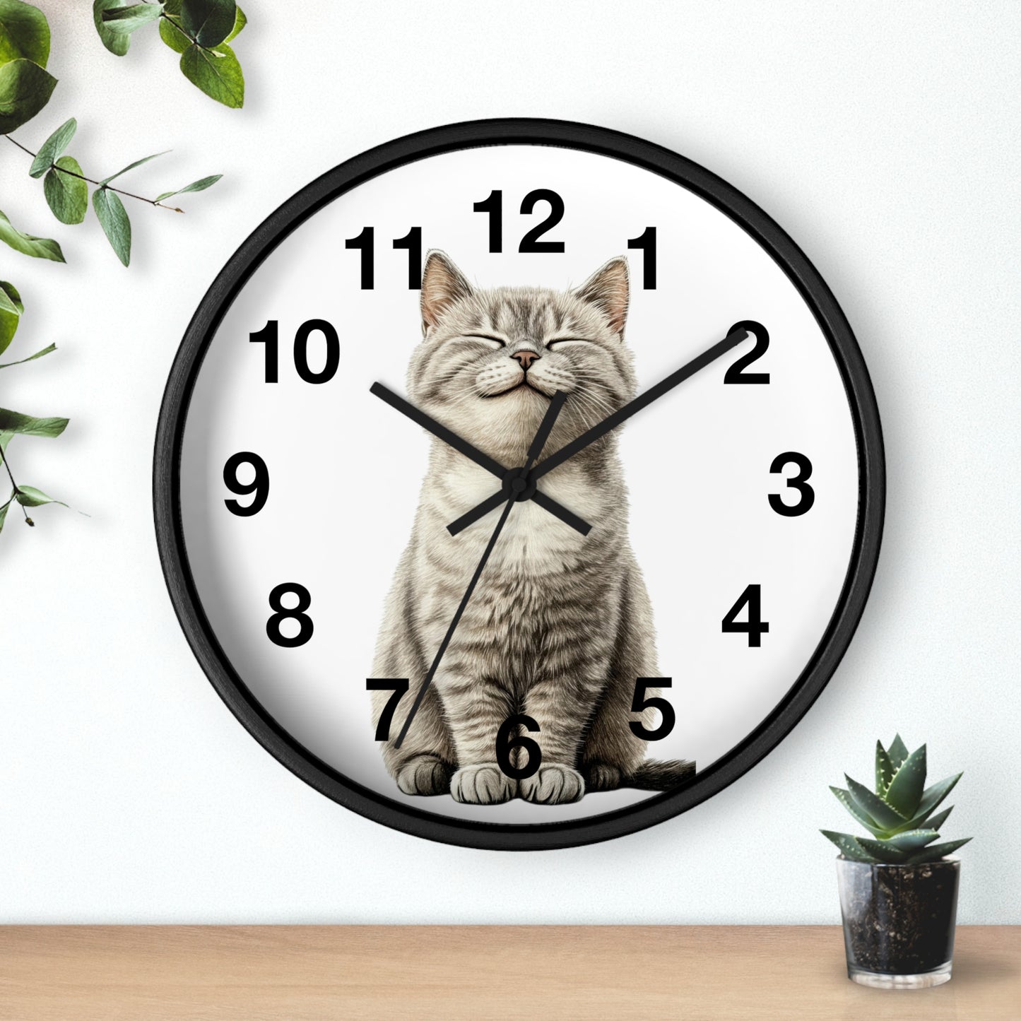 Smiling Tabby Cat Wall Clock — Cute Cat Decor for Living Room, Nursery & Gifts