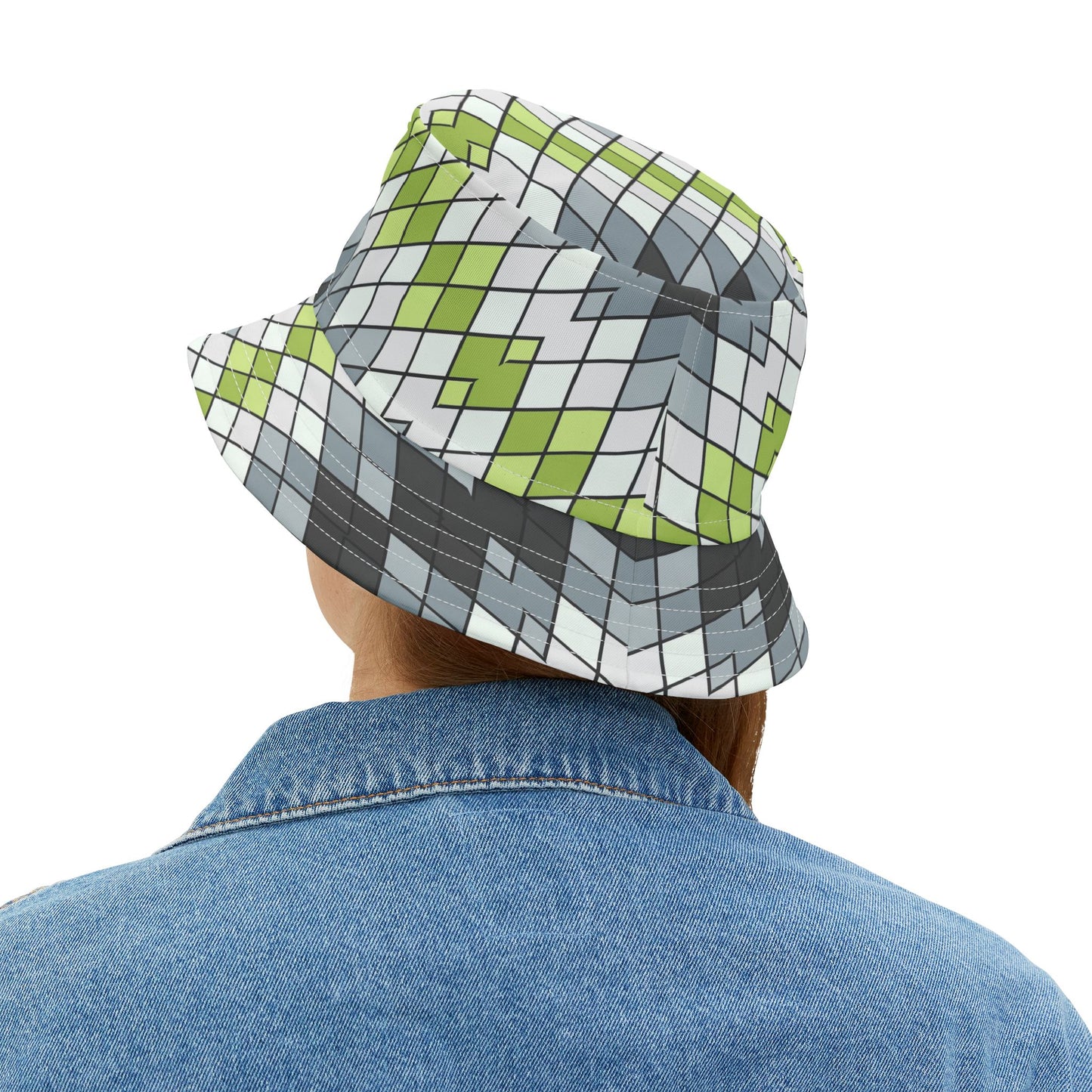 Argyle Geo Bucket Hat — Green & Gray Patterned Summer Sun Hat