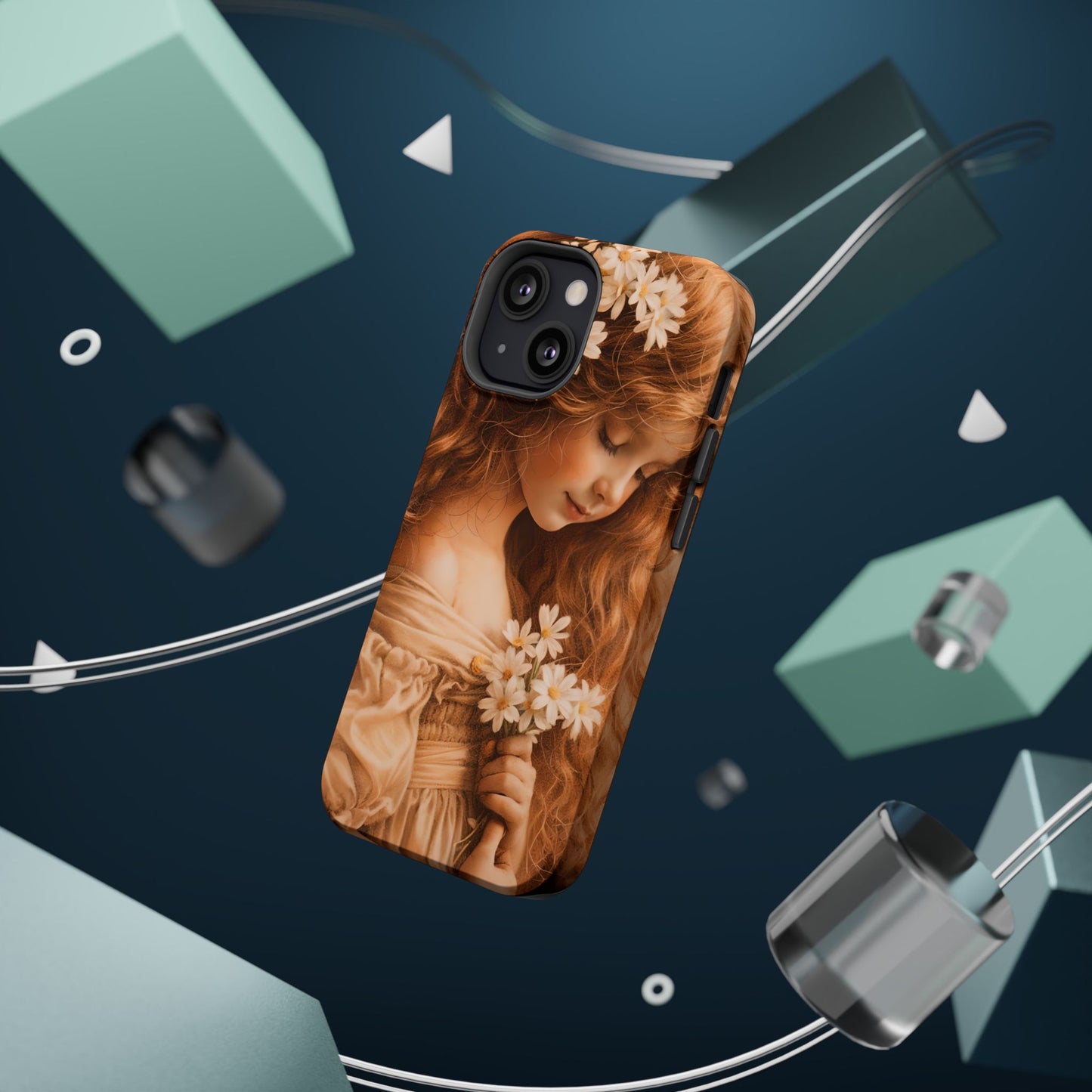 Vintage Floral Girl Magnetic Impact Phone Case — Protective iPhone Cover with Sepia Art