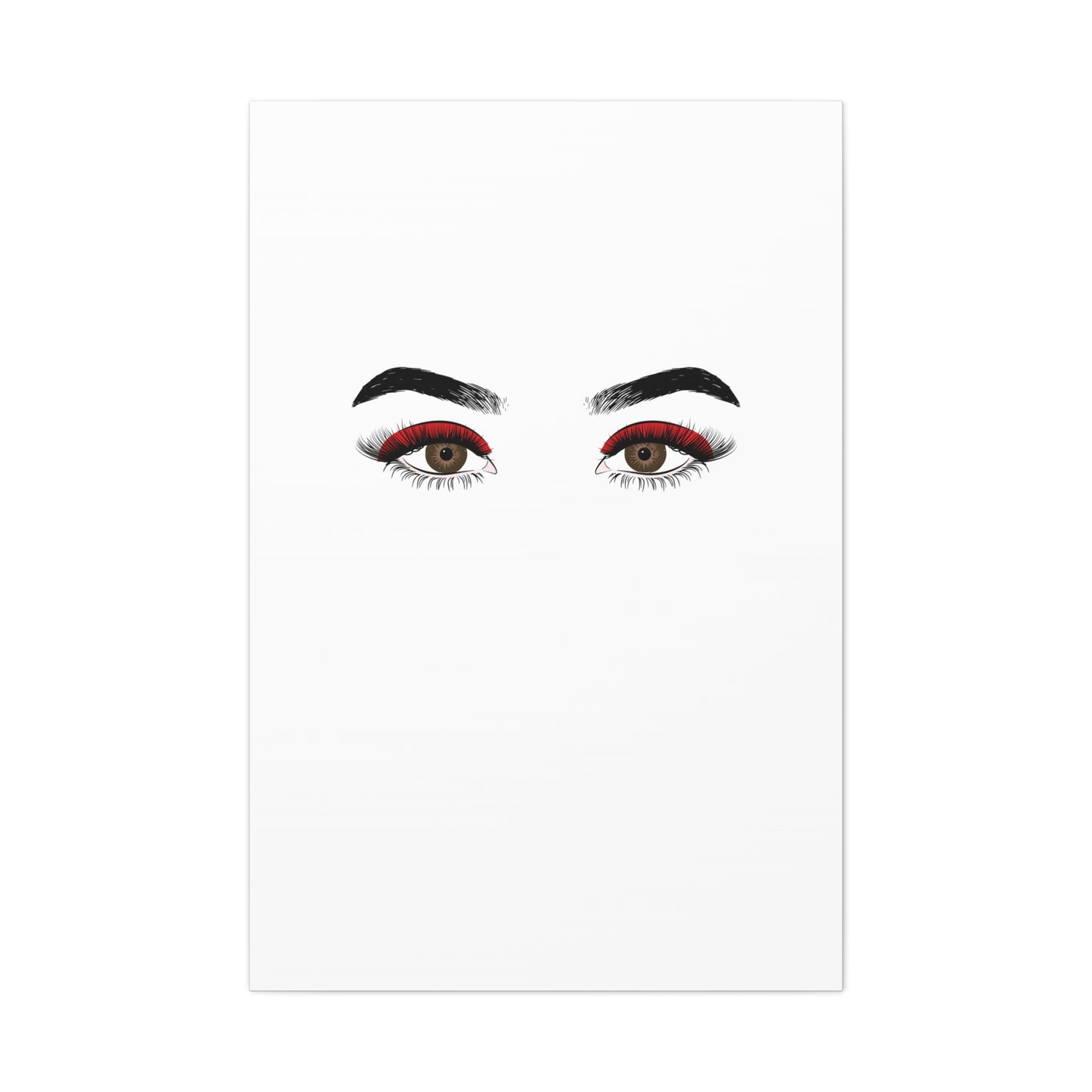 Glam Eyes Matte Canvas Wall Art — Brown Eyes with Red Lashes